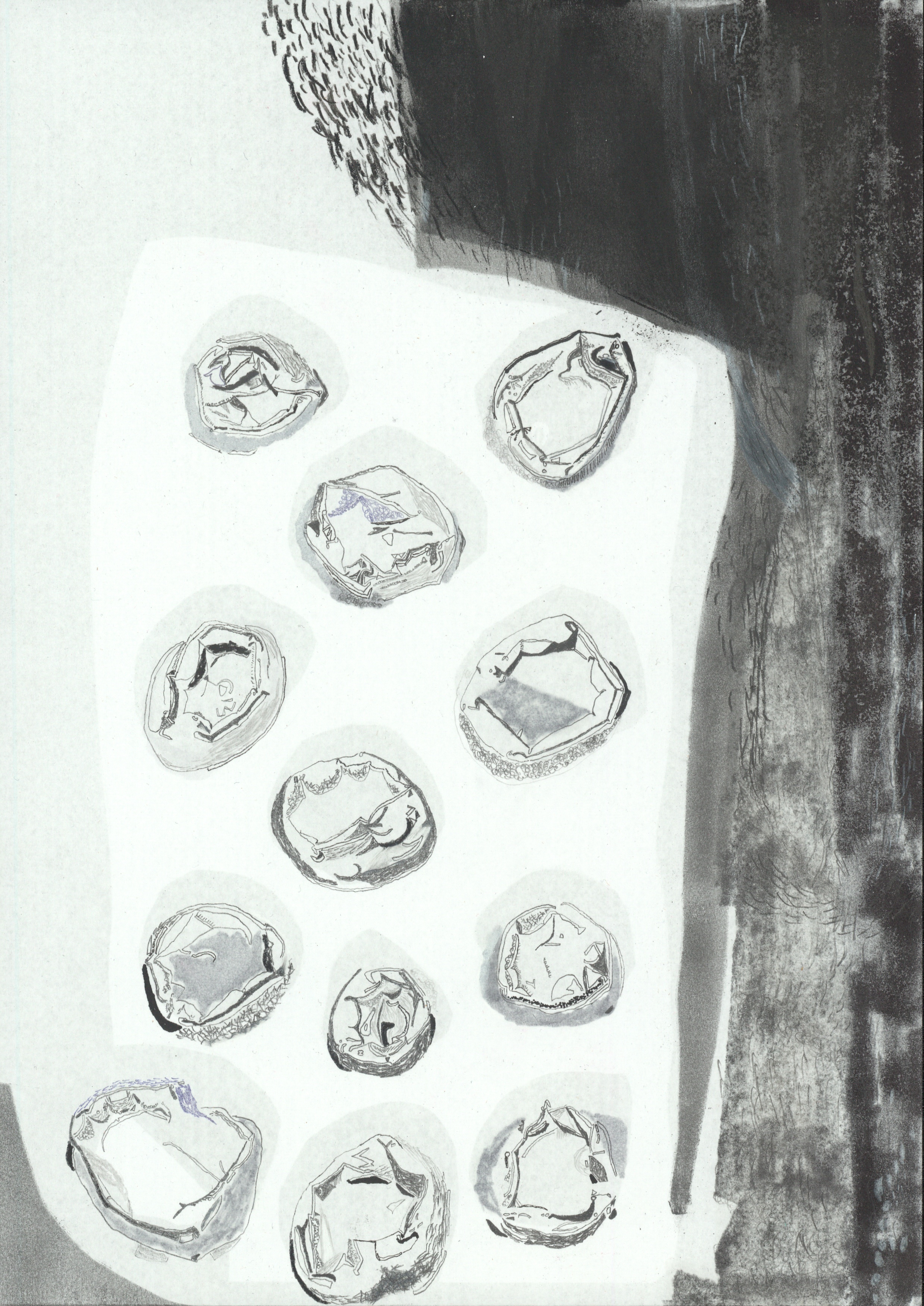 ball crawl, pencil, l, marker, graphite on paper , 29,7 x 21 cm, 2016