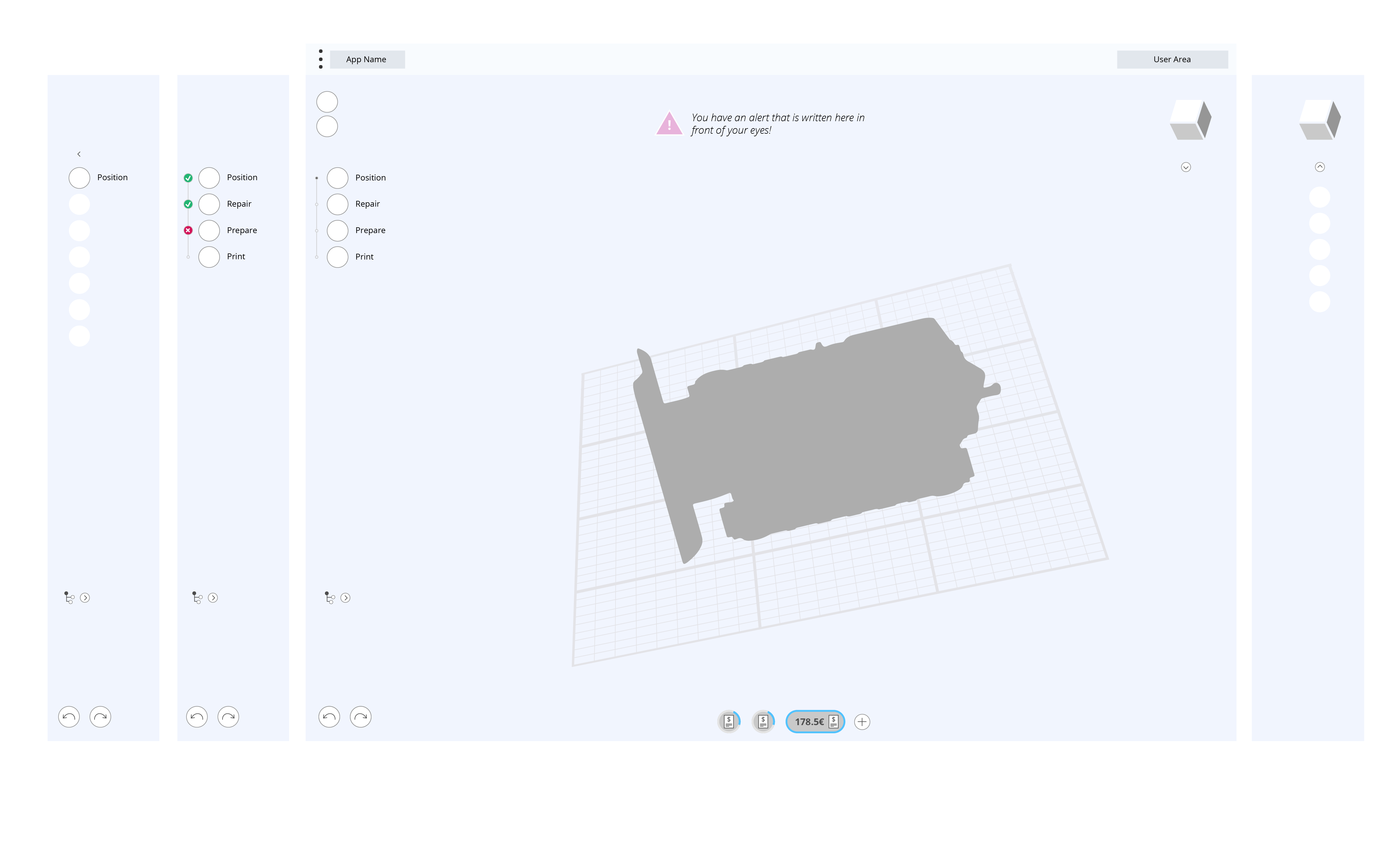 Initial layout of the Creo 3D pinting cloud app, 04.