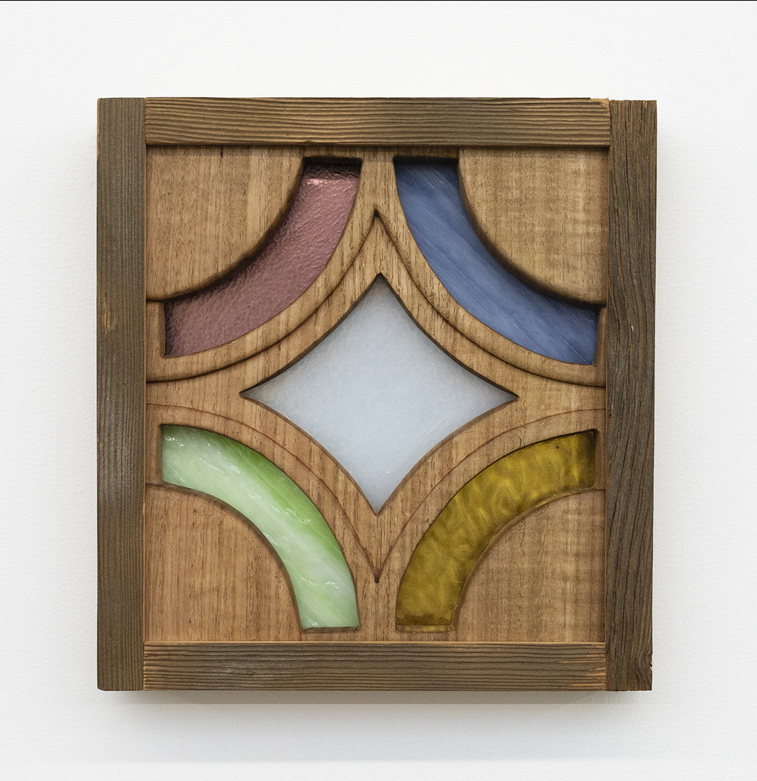 Jen Mathews, Diamond, 2021, Tasmanian oak, glass, Oregon timber, transparency print, aluminium, 22.5 x 21 cm
