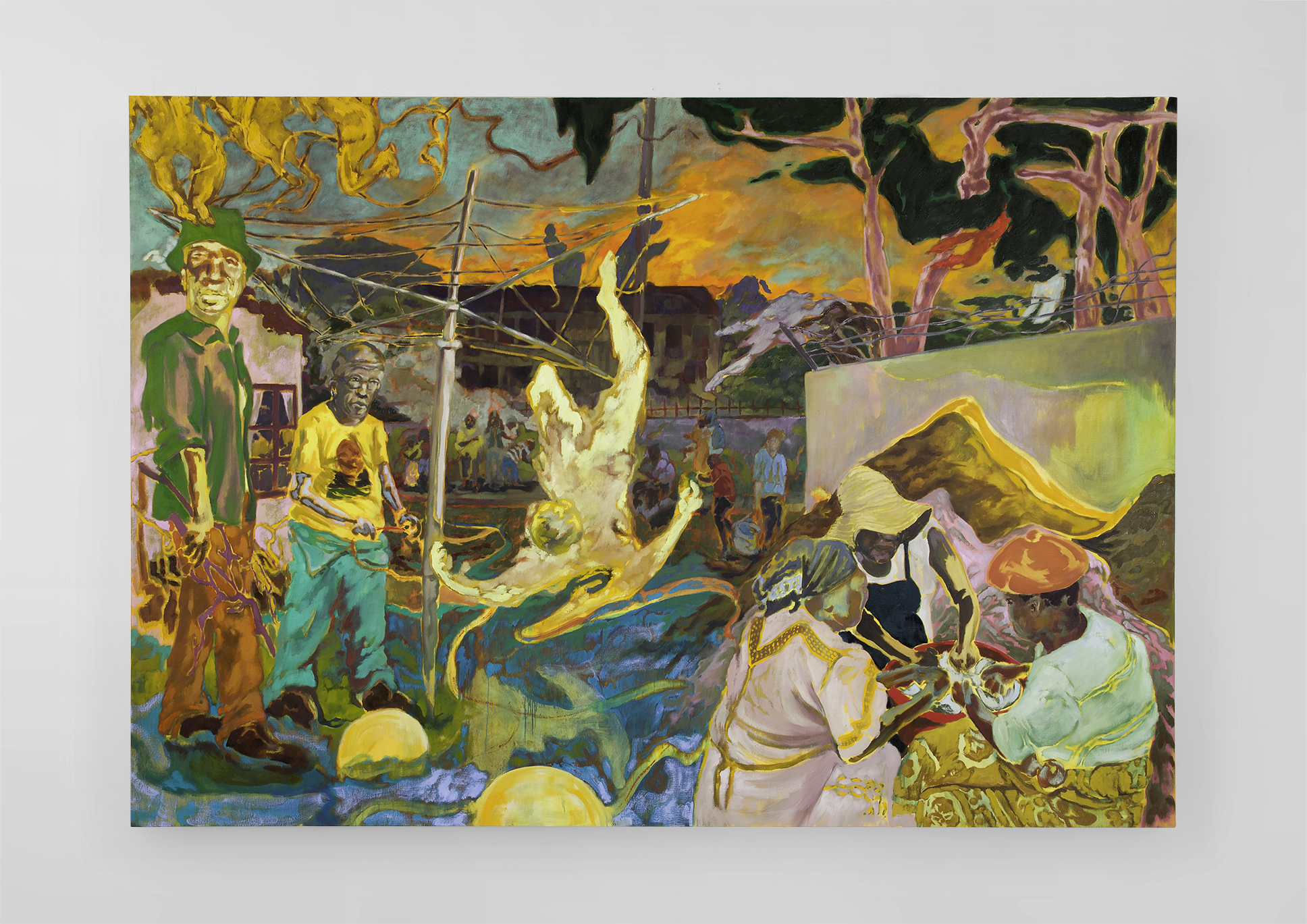 Mogodu Monday or The Leaving of Angels from Carletonville, 2023, oil on linen, 210 x 300 cm (82 5/8 x 118 1/8 in)