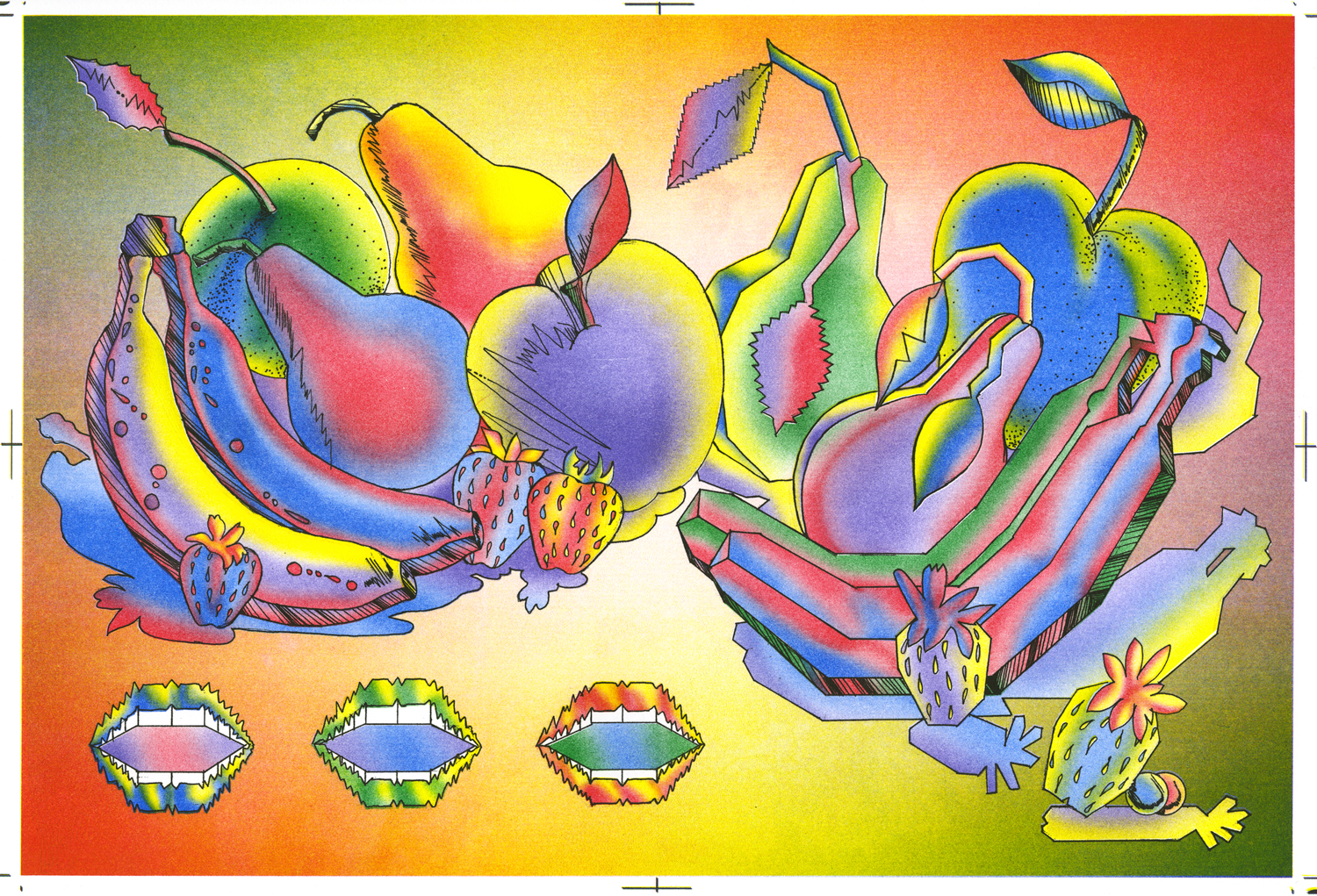 Test print, Megalith 6, 6 color Risograph, 11"x17" 2020