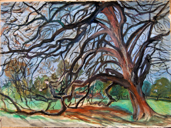 Jumping from the Old Chestnut Tree, gouache paint on paper, 55 x 74 cm