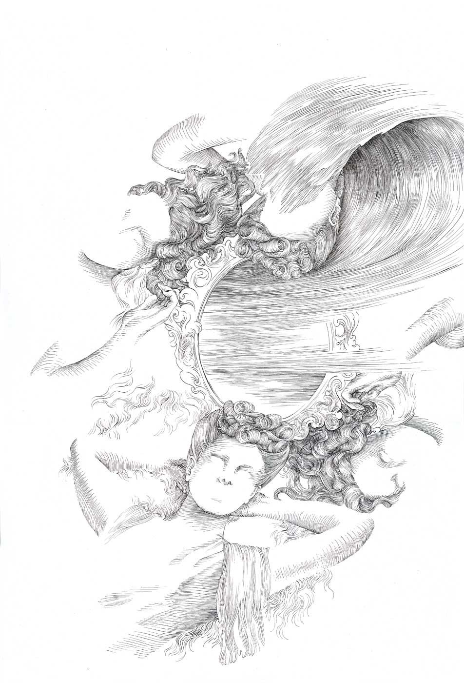 Rocaille – Inundated, 2019, ink on Bristol board, 47 x 32 cm. 