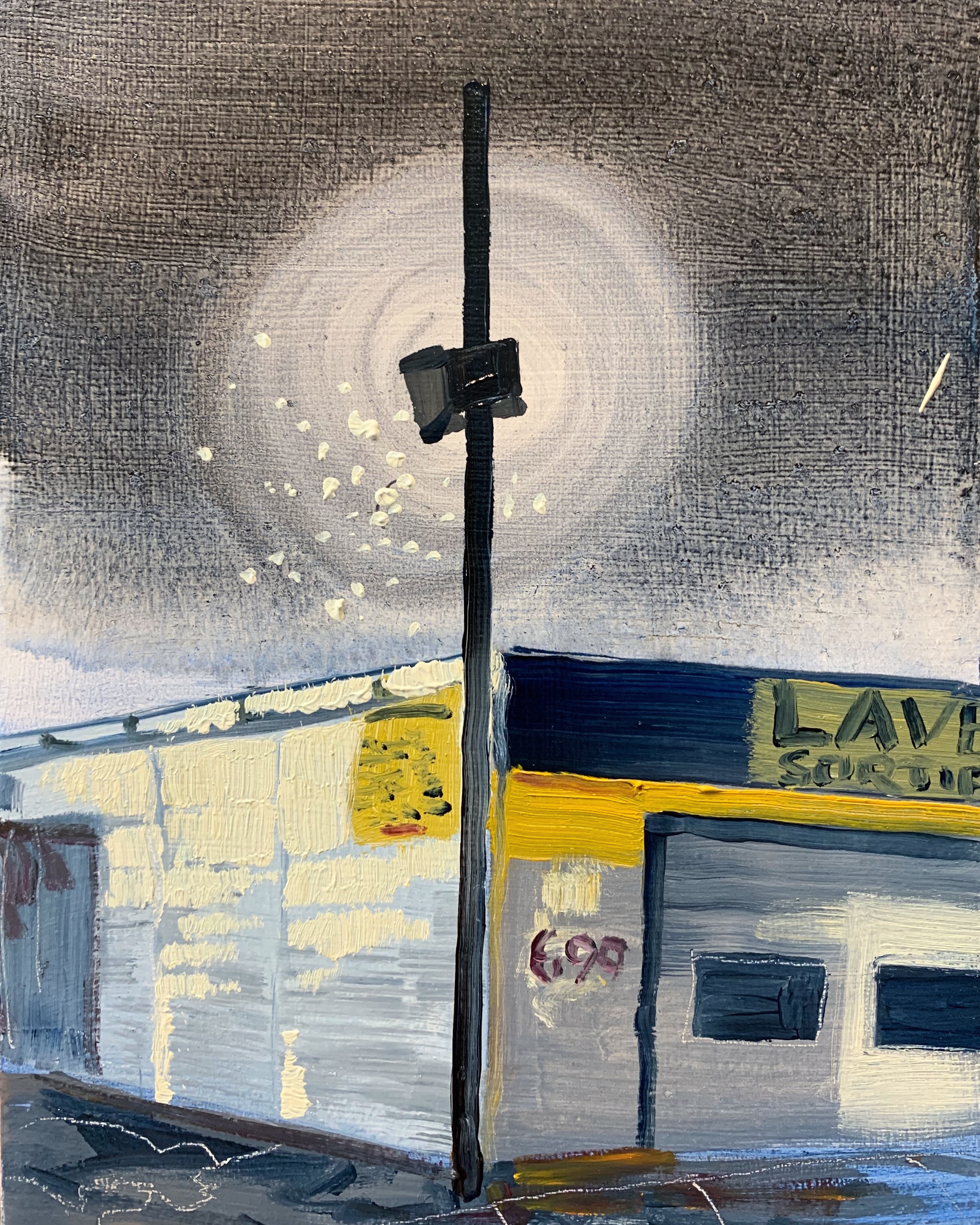 Lave Auto (Night-time), oil on panel, 5 x 7 inches, 2020.