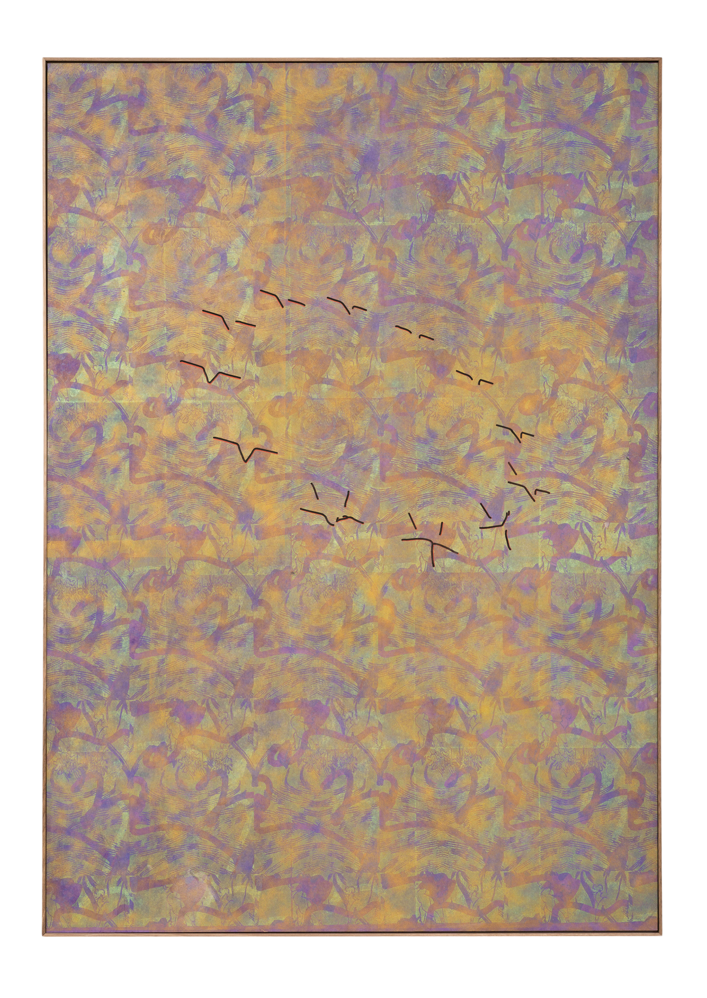 Print 018 (Parrot Picture), 2019 Linocut and screen print on paper, laminated on fibre board, nut wood frame (sold)