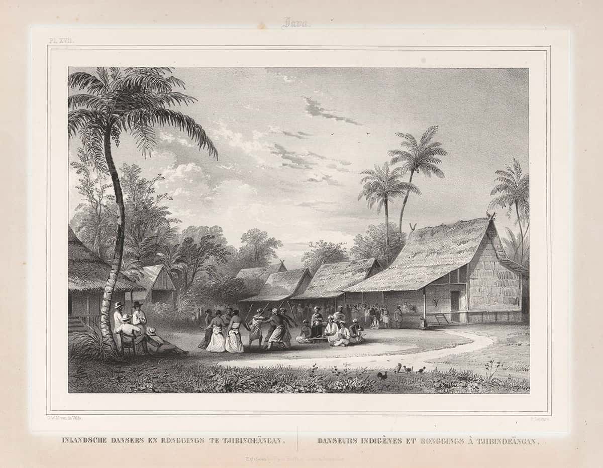 Javanese village dancers, Paulus Lauters, after Charles William Meredith van de Velde, 1843—1845