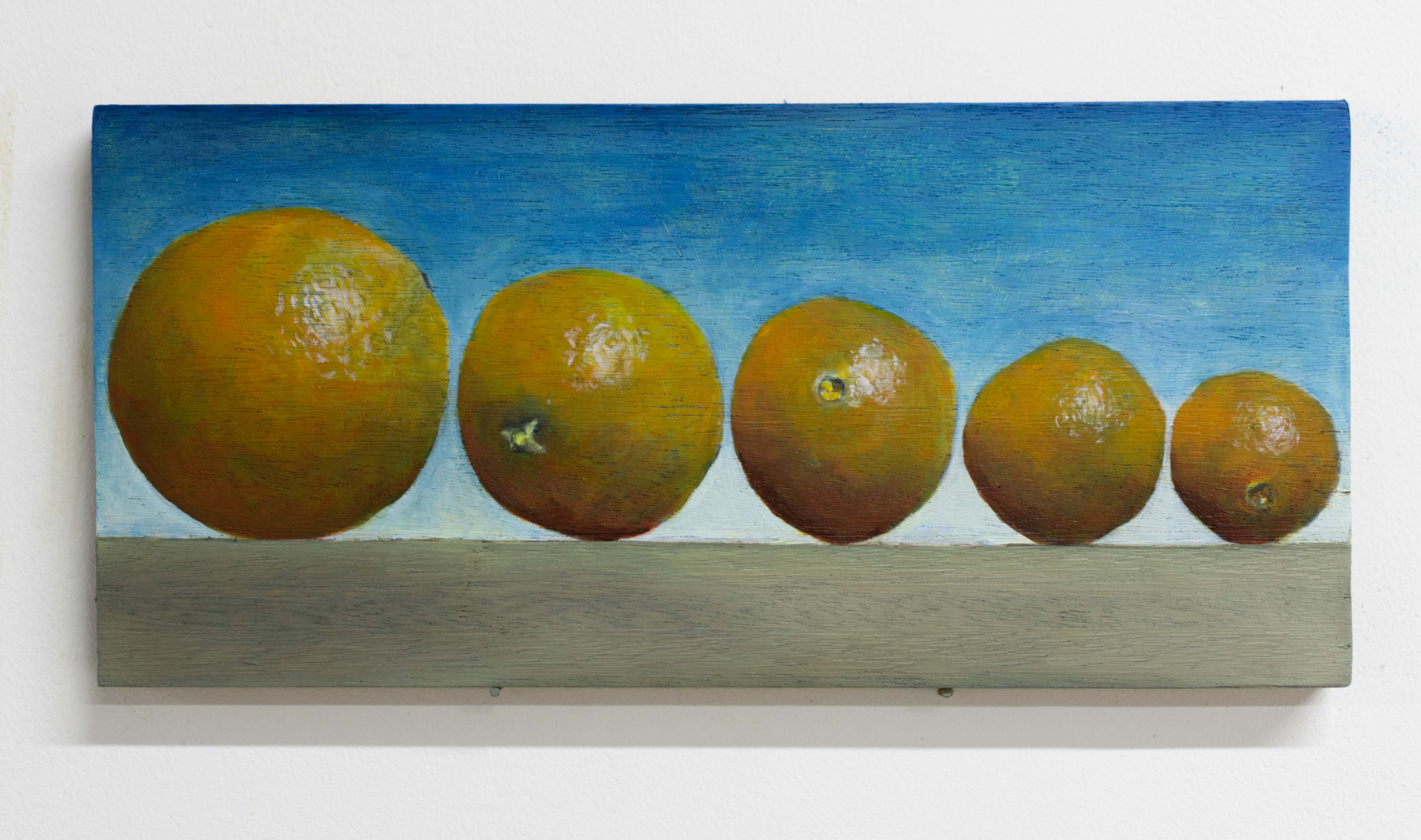 Five Oranges Ordered by Size 2022Oil on Wood32 x 18 cm
