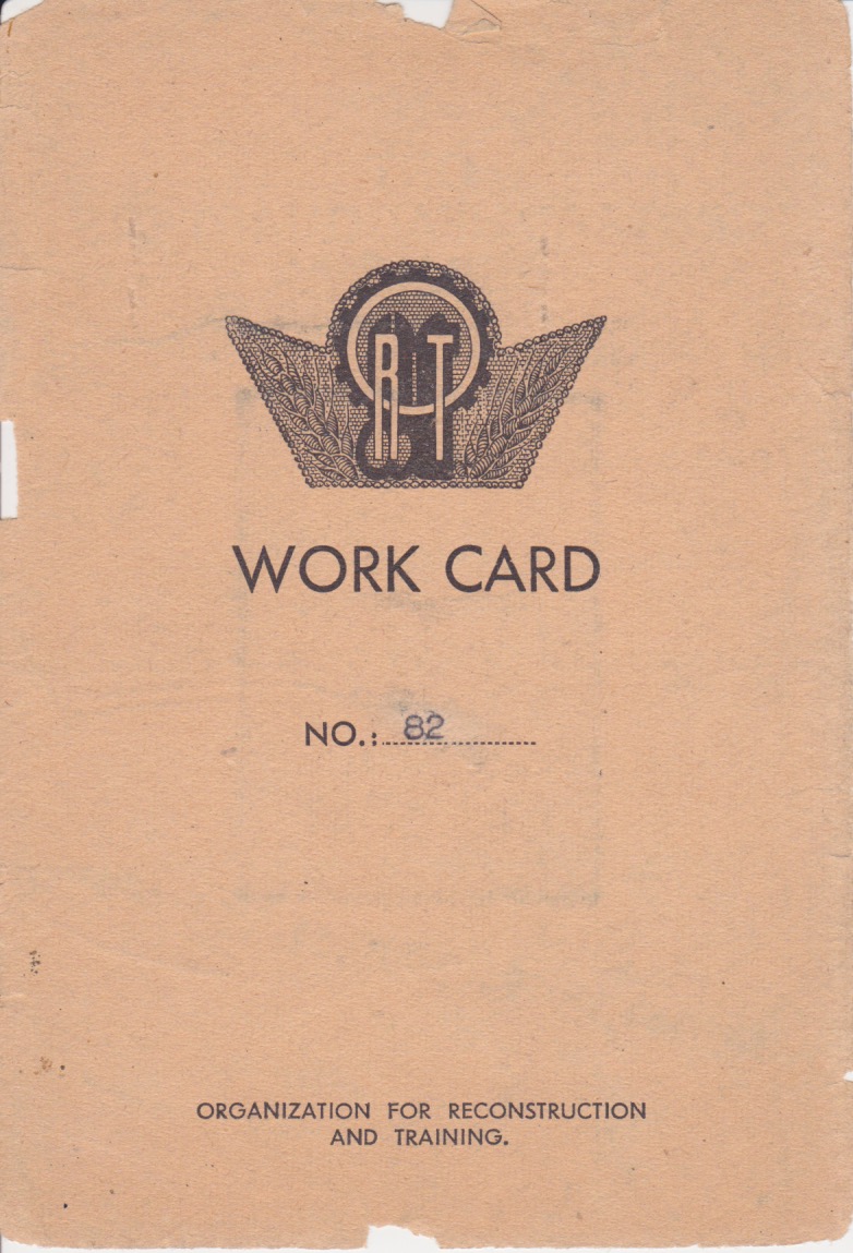Inner page of Bert's ORT work card. Feldafing DP Camp was founded and initially run by the U.S Army, and was notable for being the first all-Jewish DP Camp in the U.S occupied zone. (3/4)