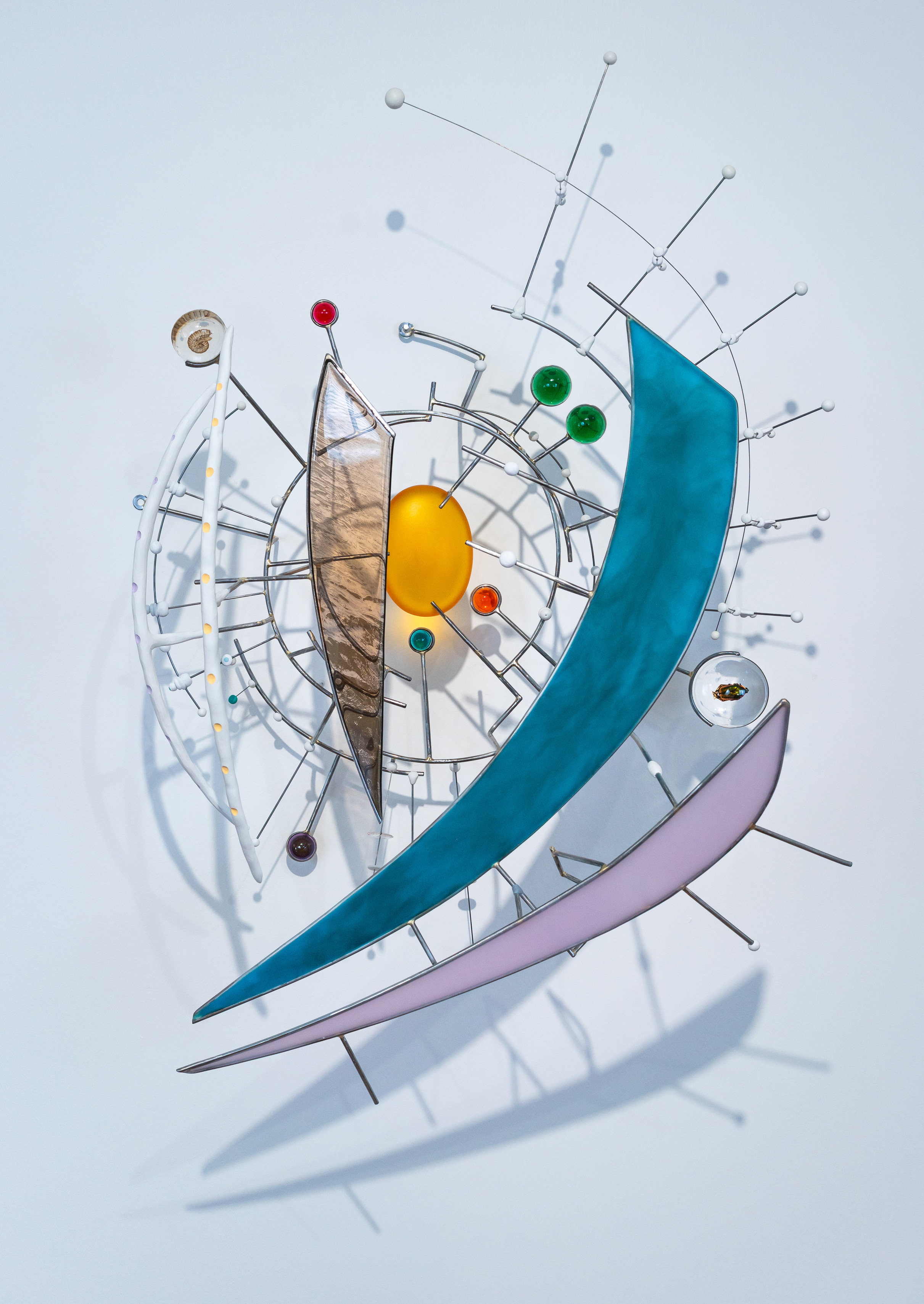 Searching for Small Infinities, 2025, Steel (from salvaged election signs), epoxy resin, inkjet photograph, epoxy clay, preserved insects, 32 x 25 x 16 inches