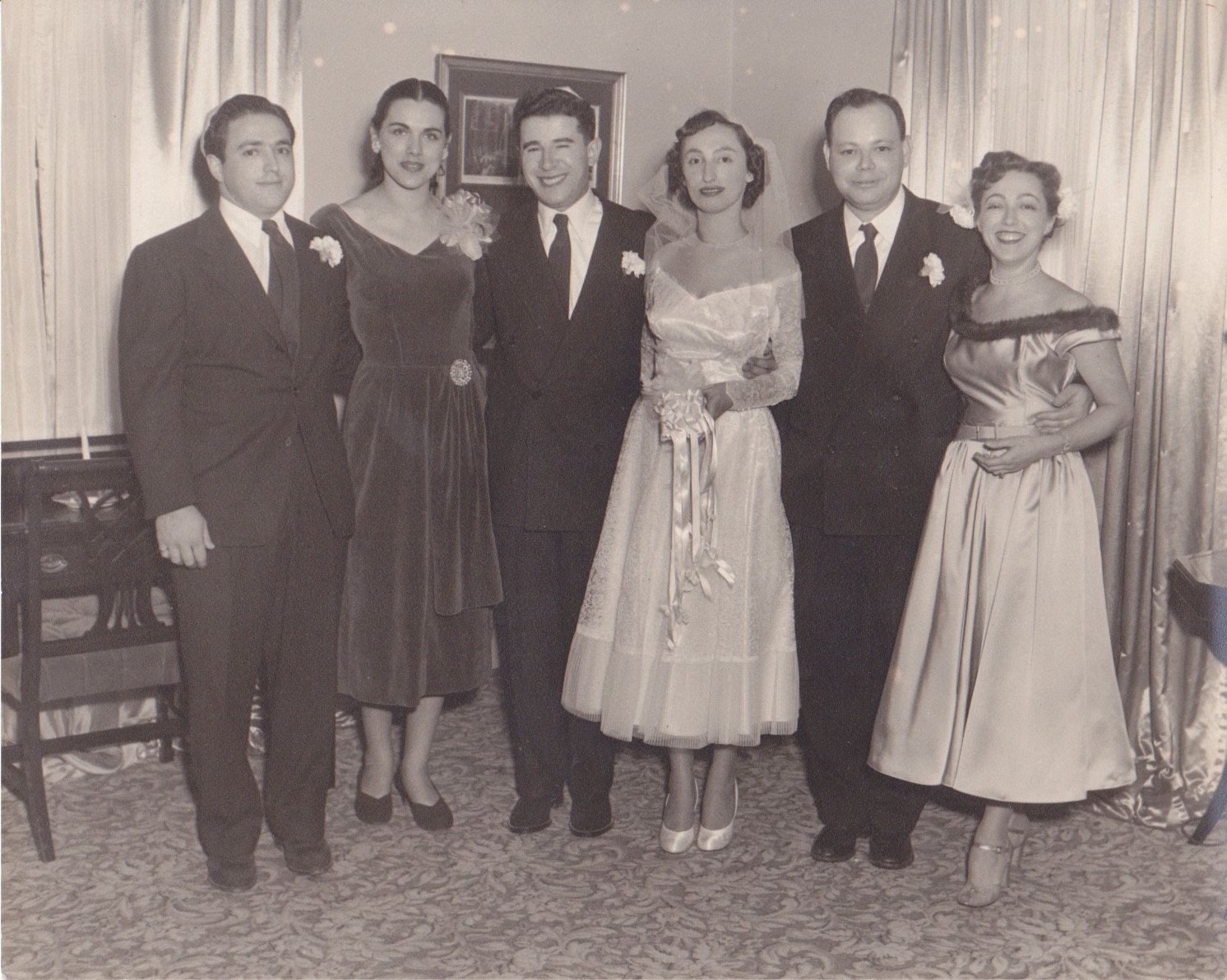 Bert & Esther with family. On the left, Esther's brother Meyer Sloan and his wife Beryl; on their right, Esther's sister Ida Borochoff and her husband Charles.