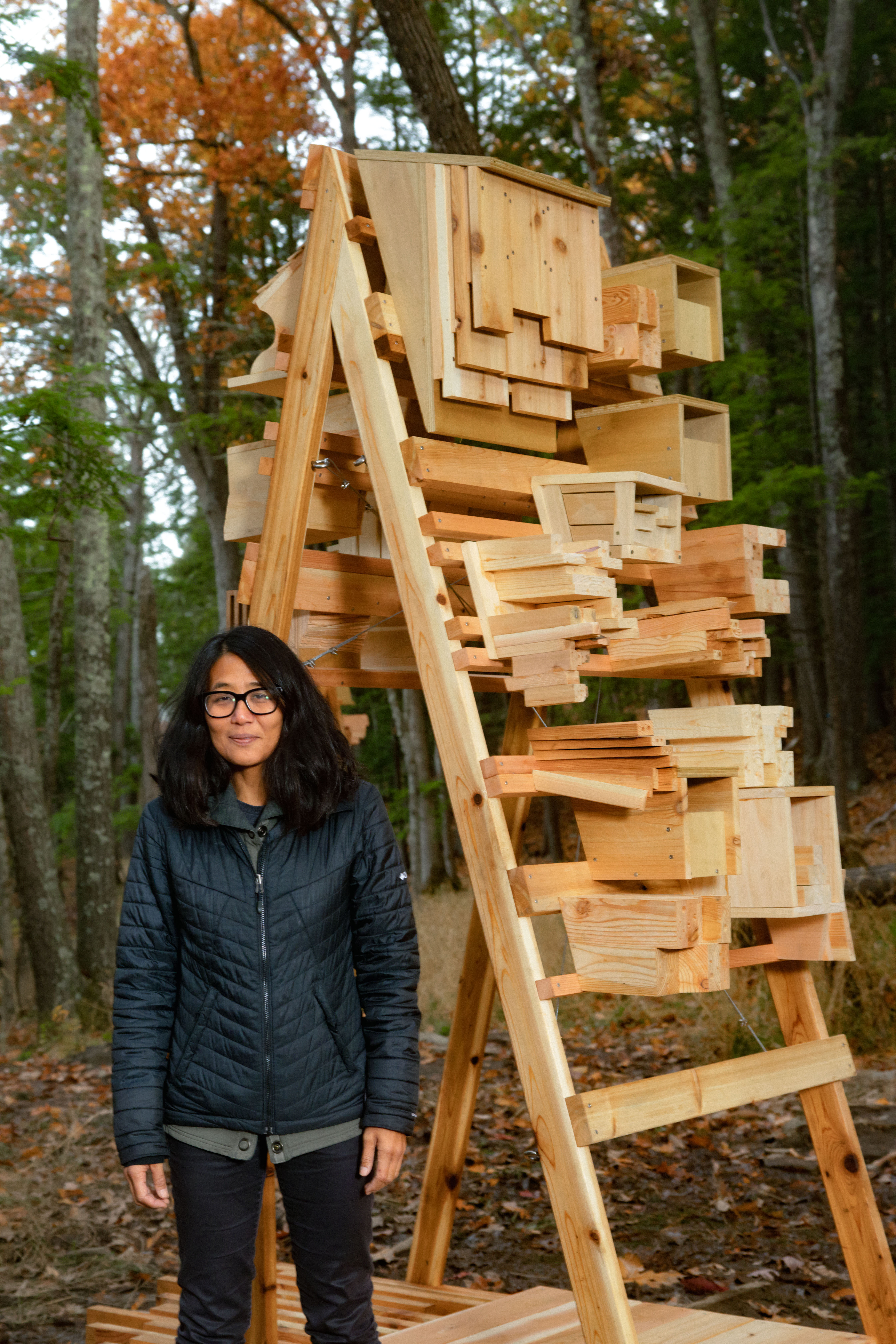 Joyce at Piaule Landscape Hotel, with Multispecies Habitat installation.Photo by Enmi Yang