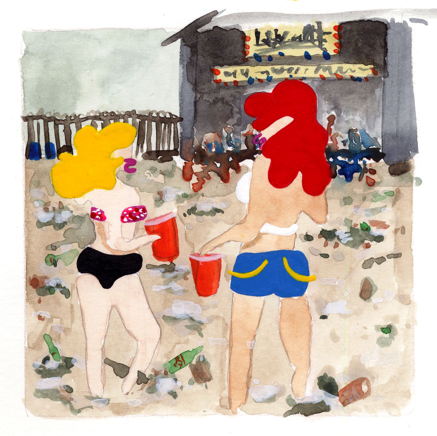 At Concerts, 2017, 4" x 4", watercolor, gouache, and color pencil on paper