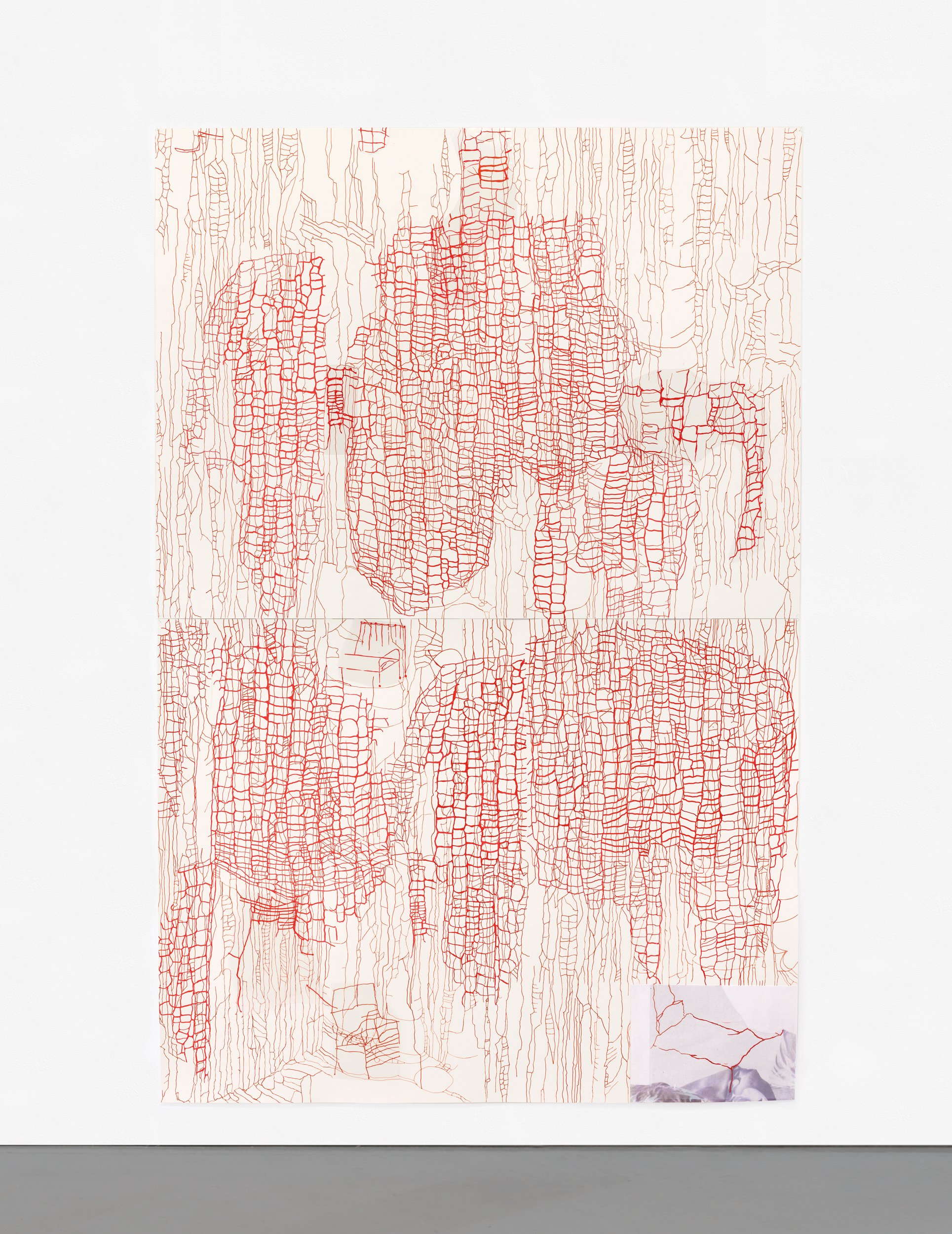 Hatch Open – the merely schematic 2, 2021 Gouache pen, transparent film, digital print, collage on paper 242 x 161,5 cm (two parts)