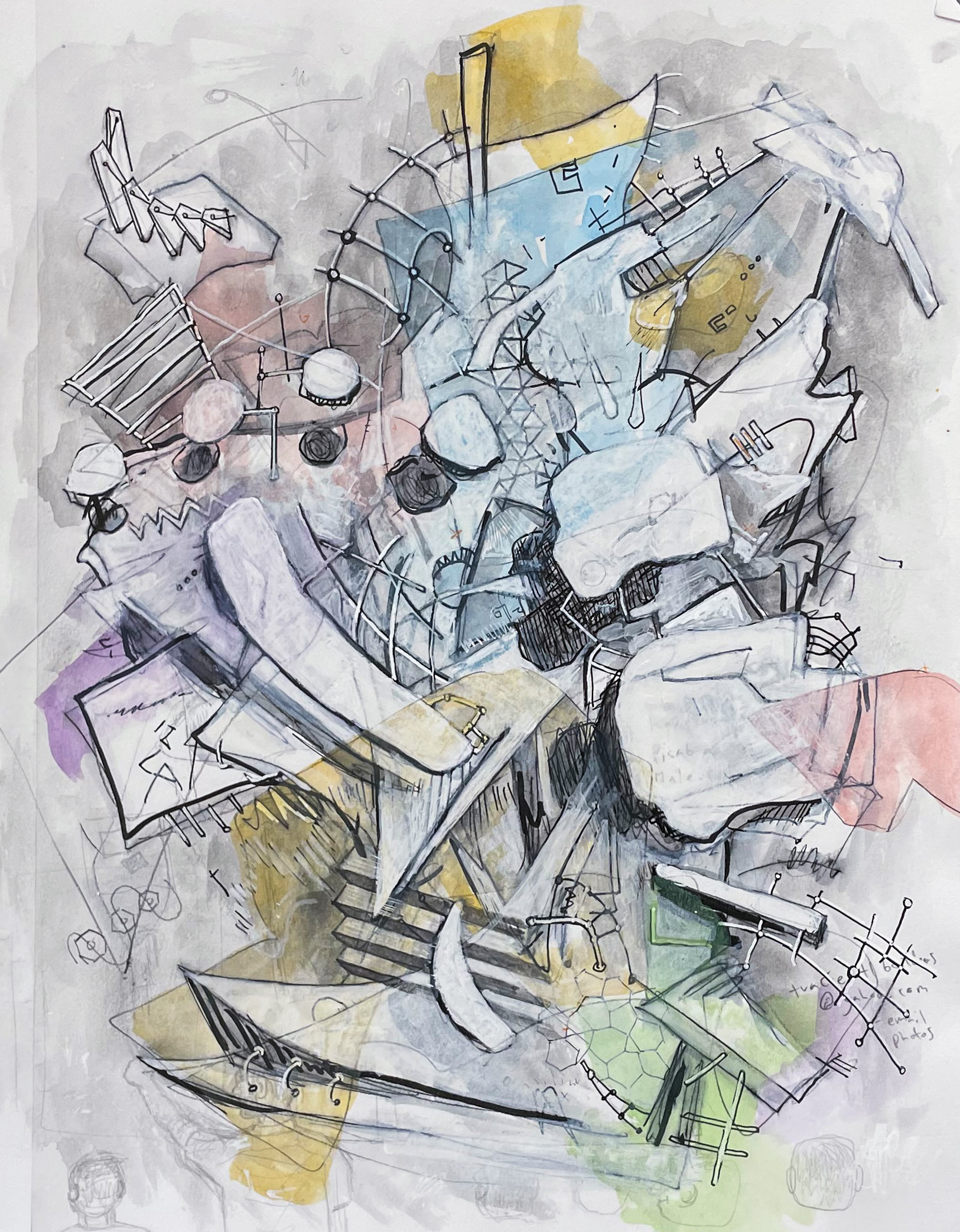 Untitled, 2021, gouache, acrylic, ink, graphite on paper, 9 x 12 inches