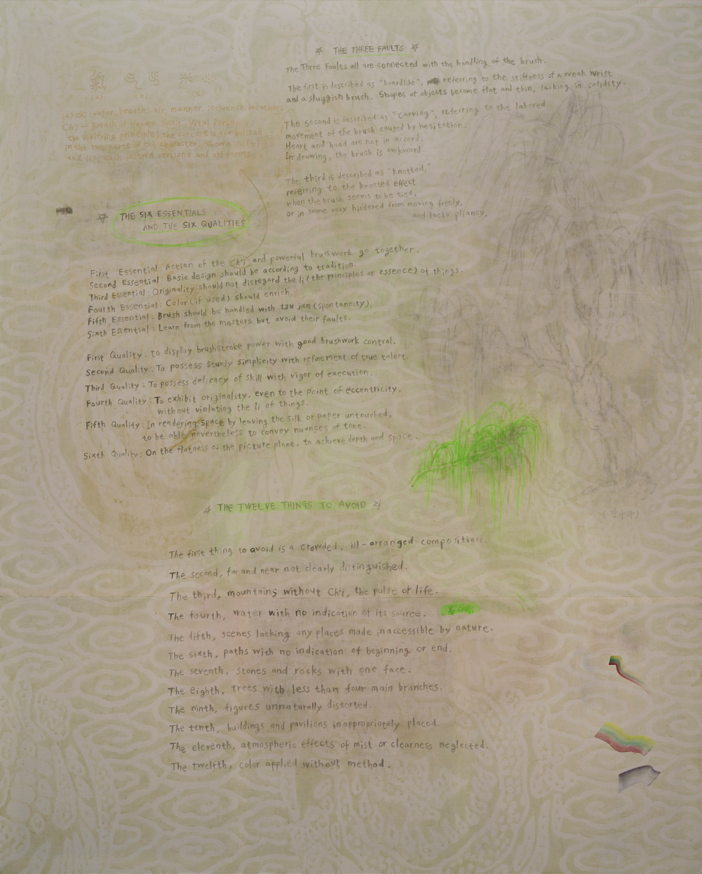 The six essentials and the six qualities/ 2023/ 광목에 아크릴 채색, 금묵/ 227x182cm