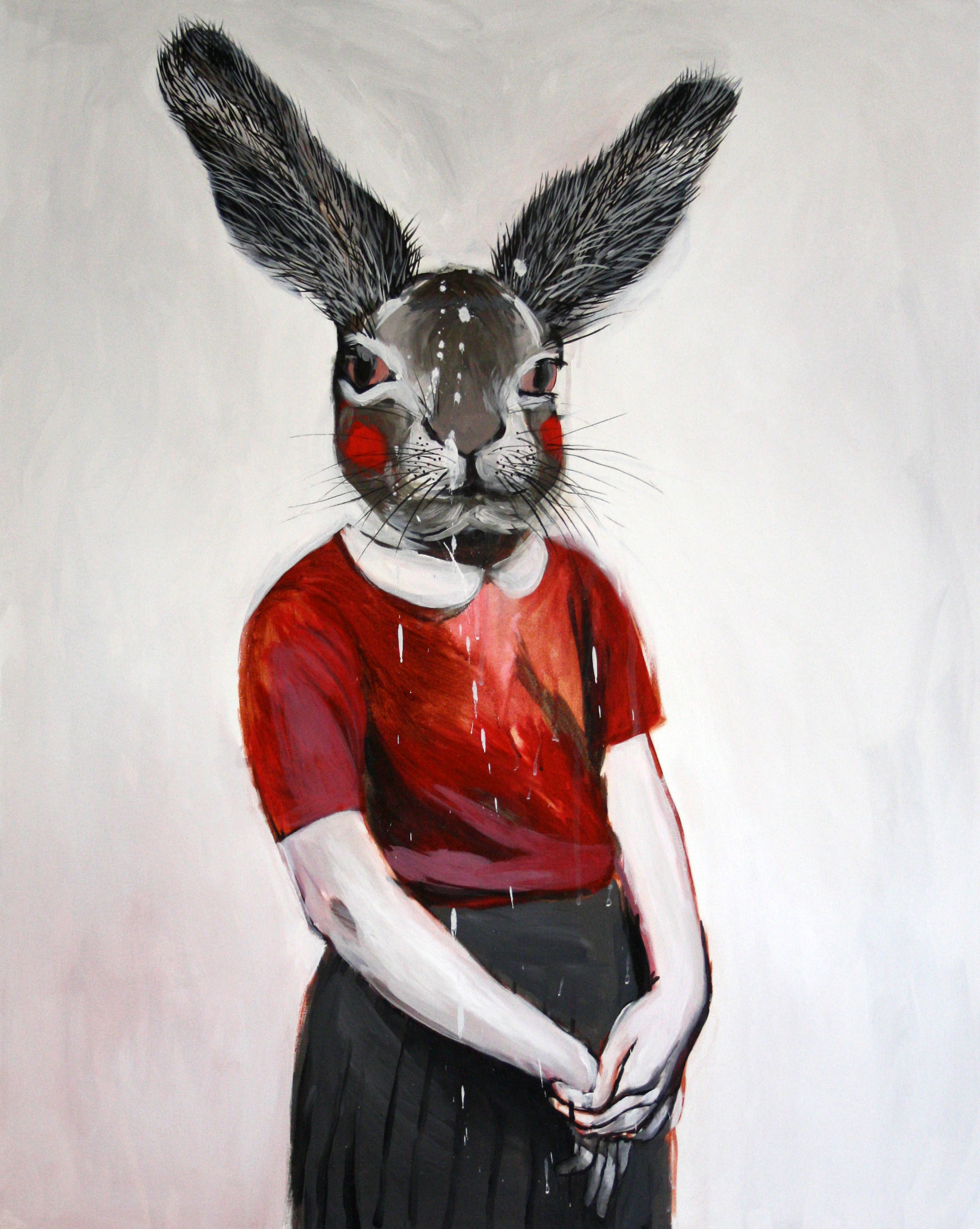 Rabbit head, acrylic and oil on canvas, 100/80 cm