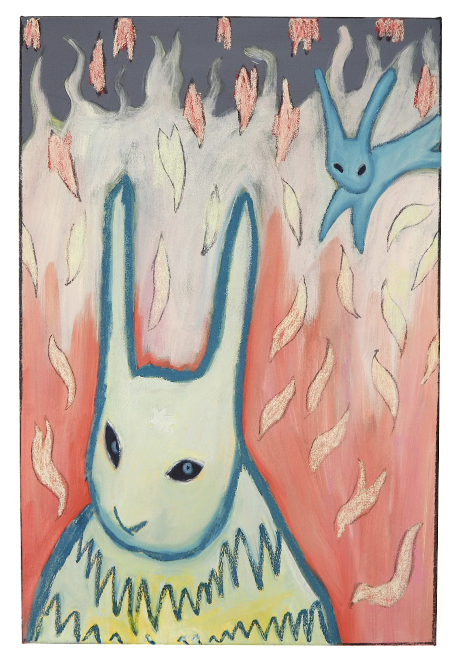 Boris SacconeLauf Hase teil II (Run rabbit pt. II)Oil, pastel and charcoal on canvas29.5”x19.7”2022