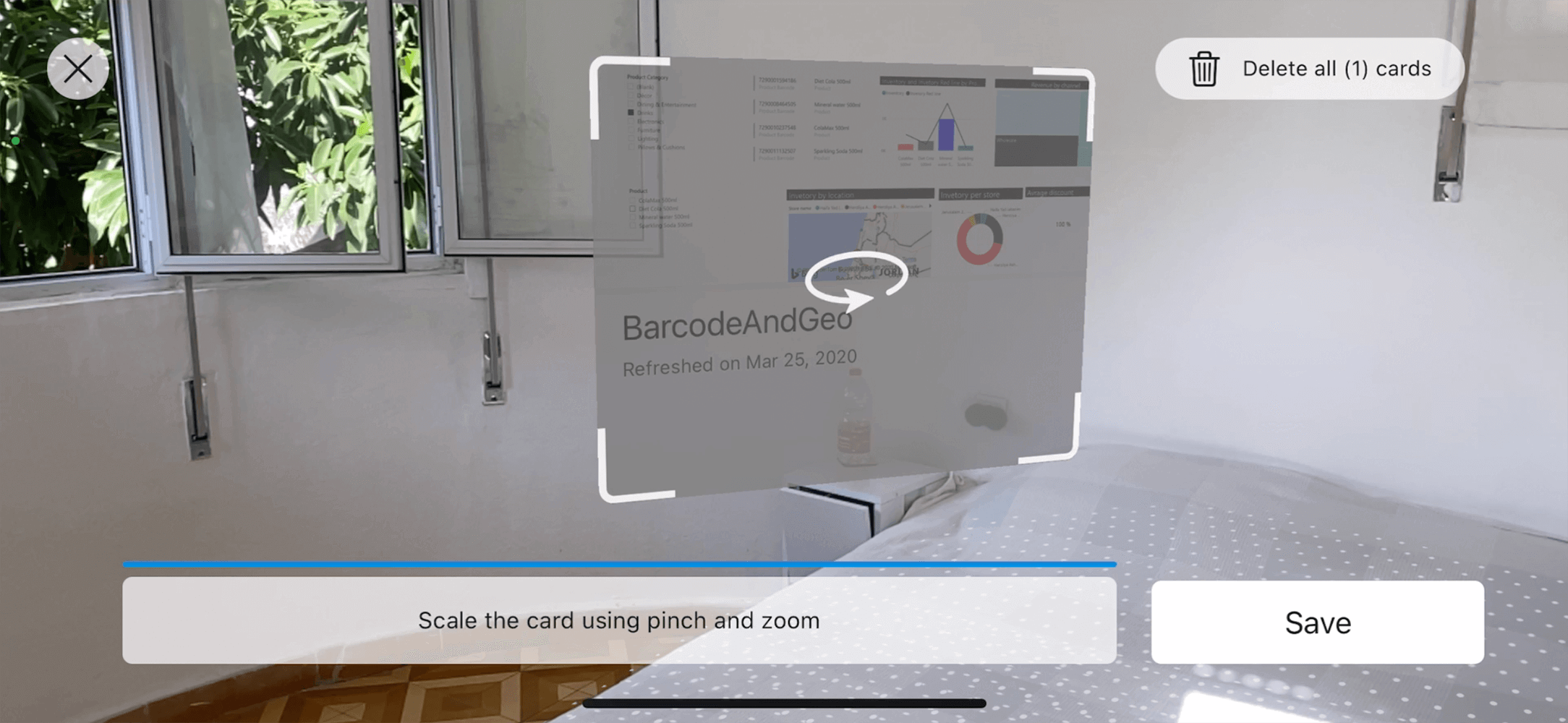 "Pinning" mode layout screenshot from a test of the POC build, landscape.