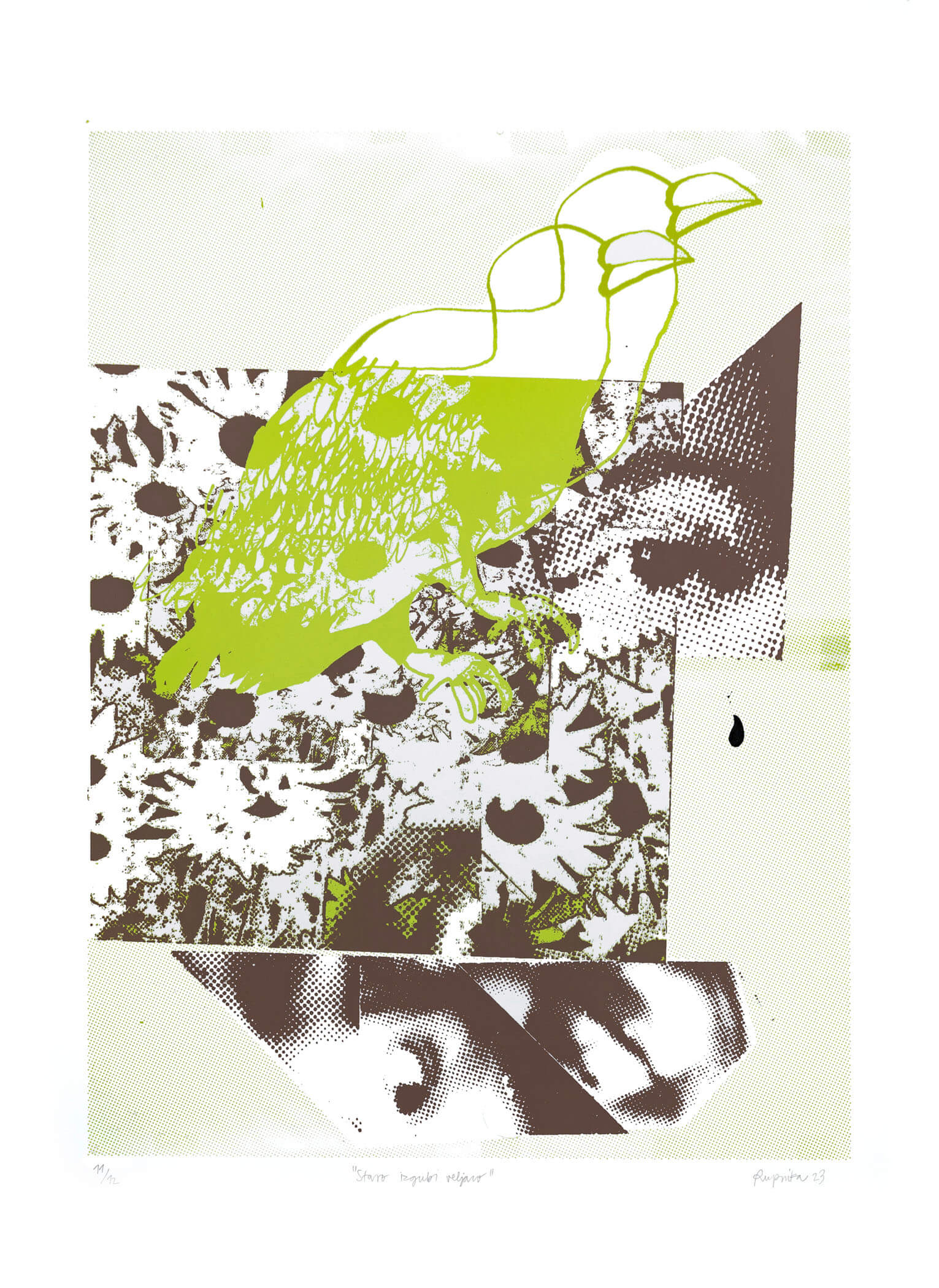 Nika Rupnik, The old one becomes invalid, silkscreen on paper, 70 x 50 cm, 2023