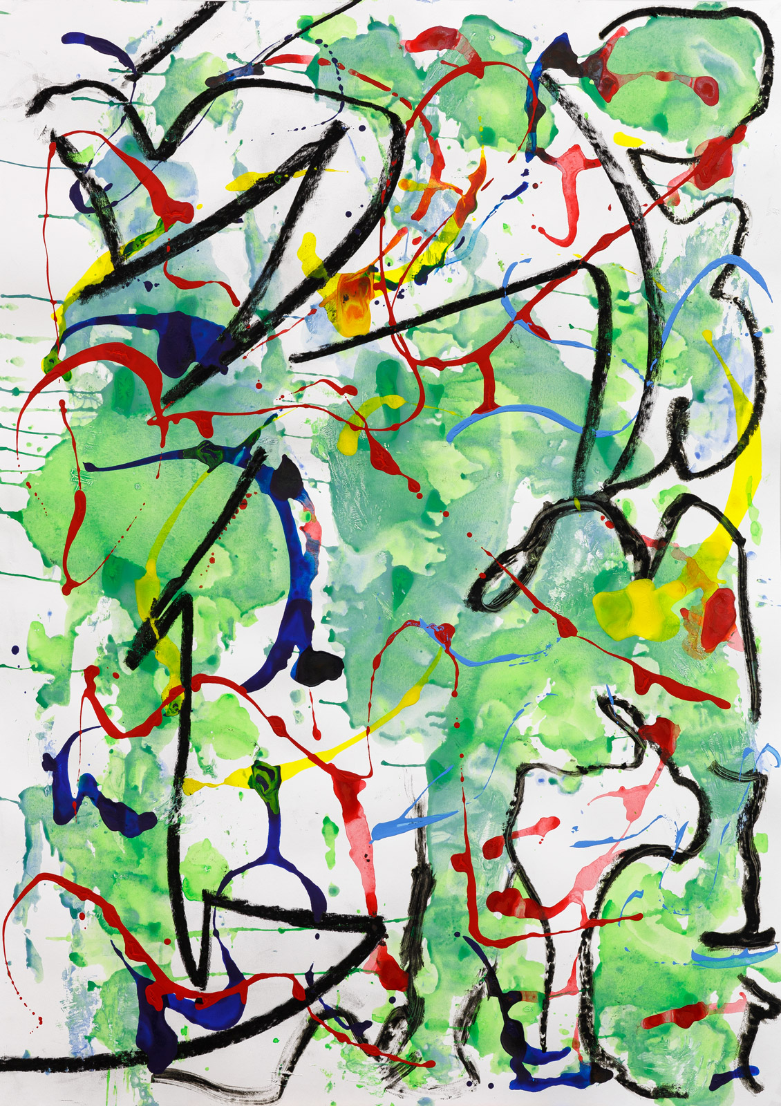 o.T.Acryl, Sprayfarbe, Kohle auf Papier 140 x 100 cm