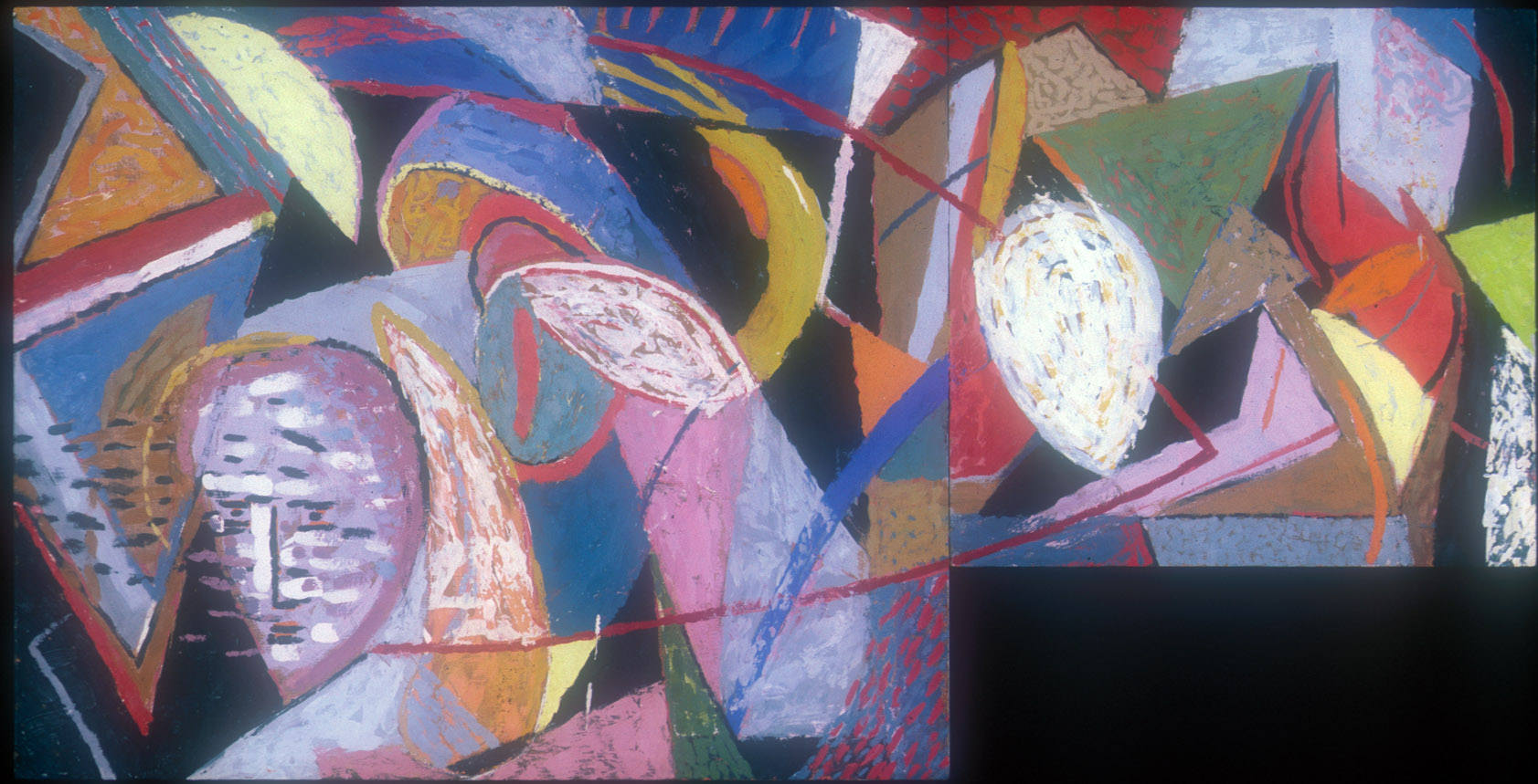 Thinking Back. 1987. encaustic on panel. 20" X 39" (diptych)