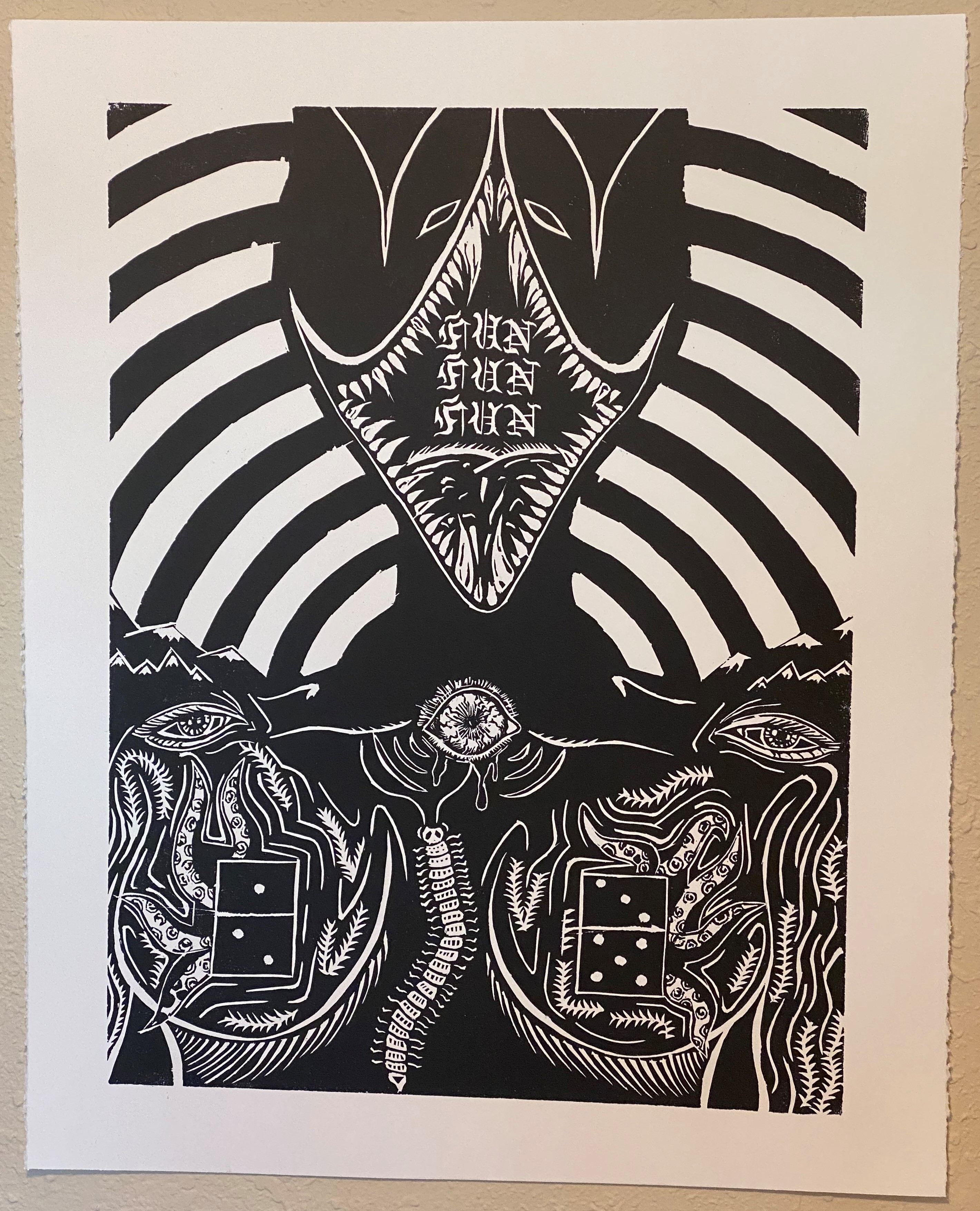 Funhouse, Oil based ink, Relief printmaking , 28" x 22", $50