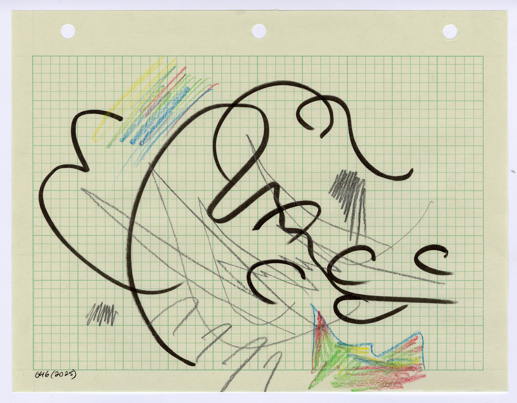 046. 2025. Graphite, colored pencil, and marker on graph paper. 11" by 8.5"