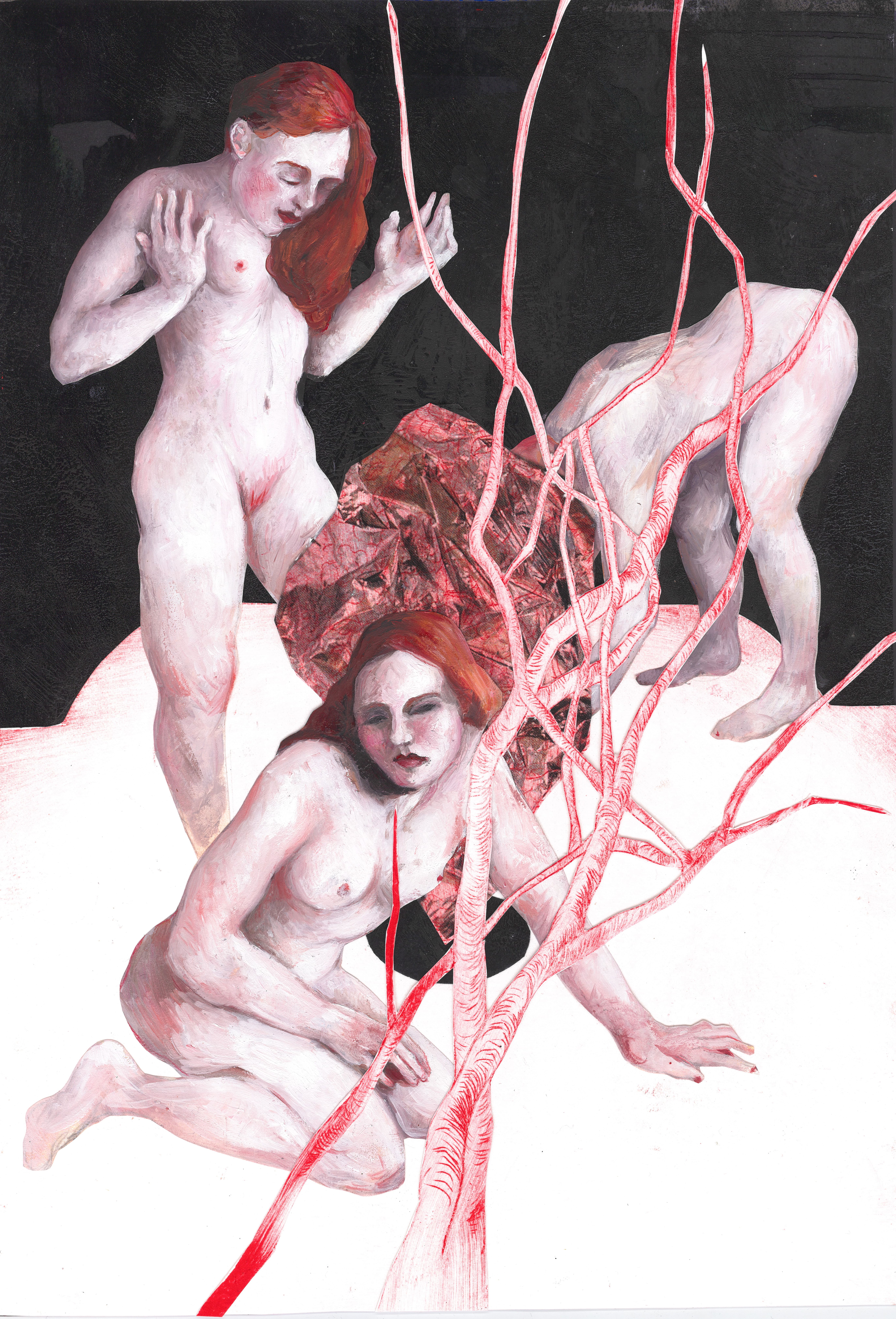 TotemSerie: WitchesOil paint on paper, collage with photo material and etching, 24 x 34cmSerie: Witches2021-2022