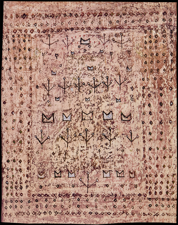 Design for handmade carpet. Gouache, wax. Painting on cardboard. 1960's