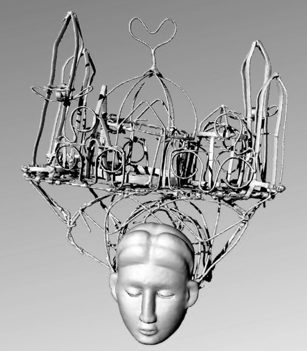 Digital snapshot of 3d model produced from the processing of the scan layers. The full 3d model was exhibited as a companion to the exhibition.