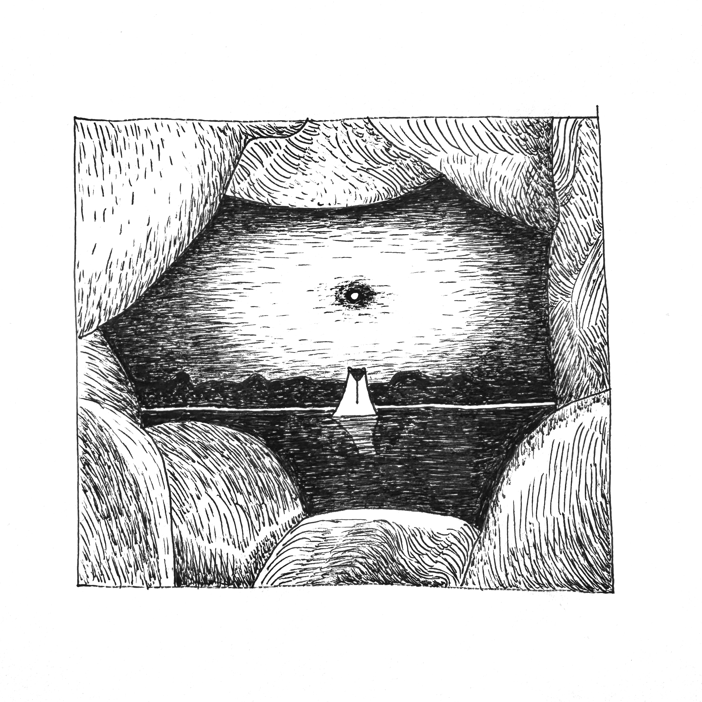 Theater (Study), 2023, pen on paper, 3 3/4 x 4 1/8 inches.