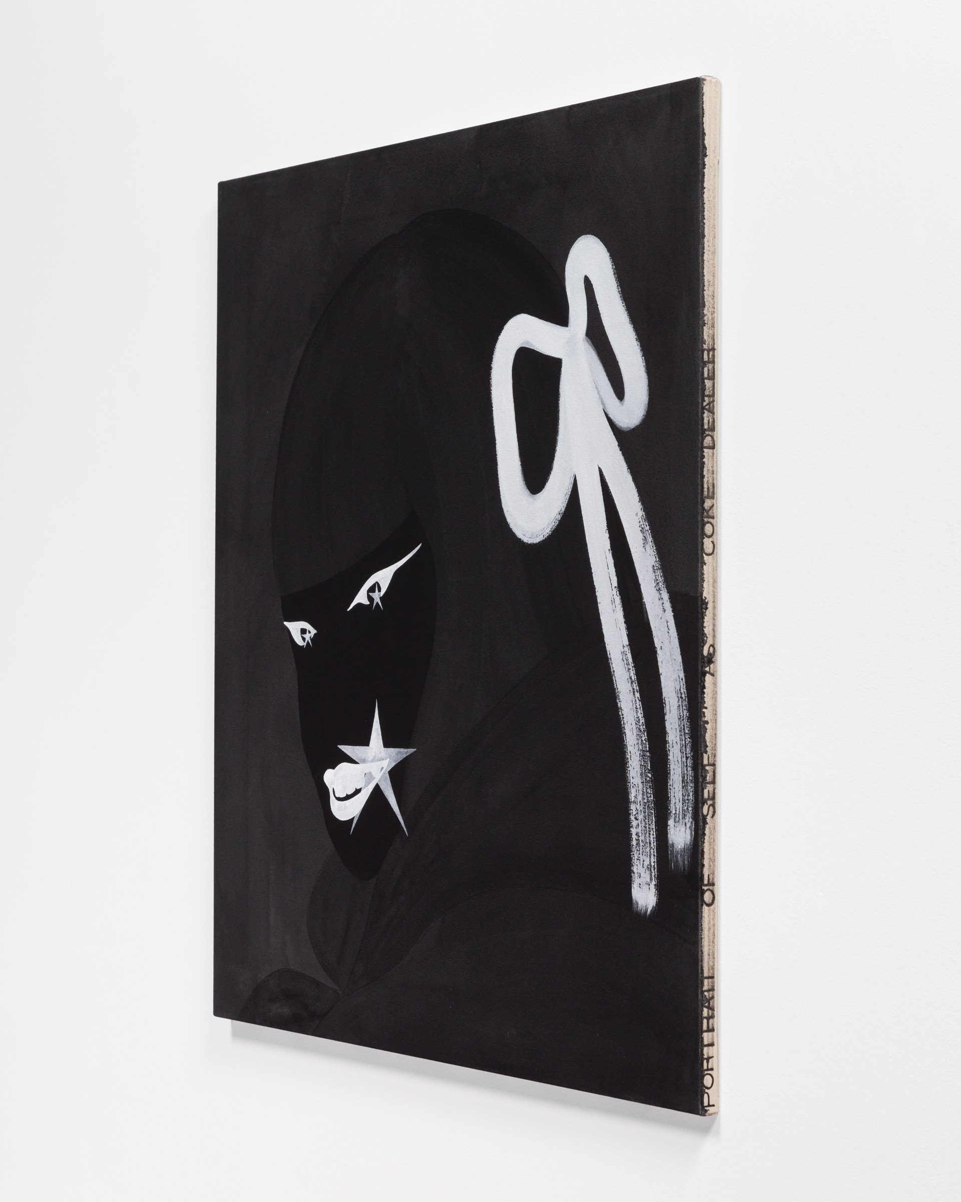 “Trigger Finger 8/12 (Portrait of Self as Coke Dealer)”, gouache and oil on canvas, 38” X 34” / 96.52cm X 86.36cm, 2024