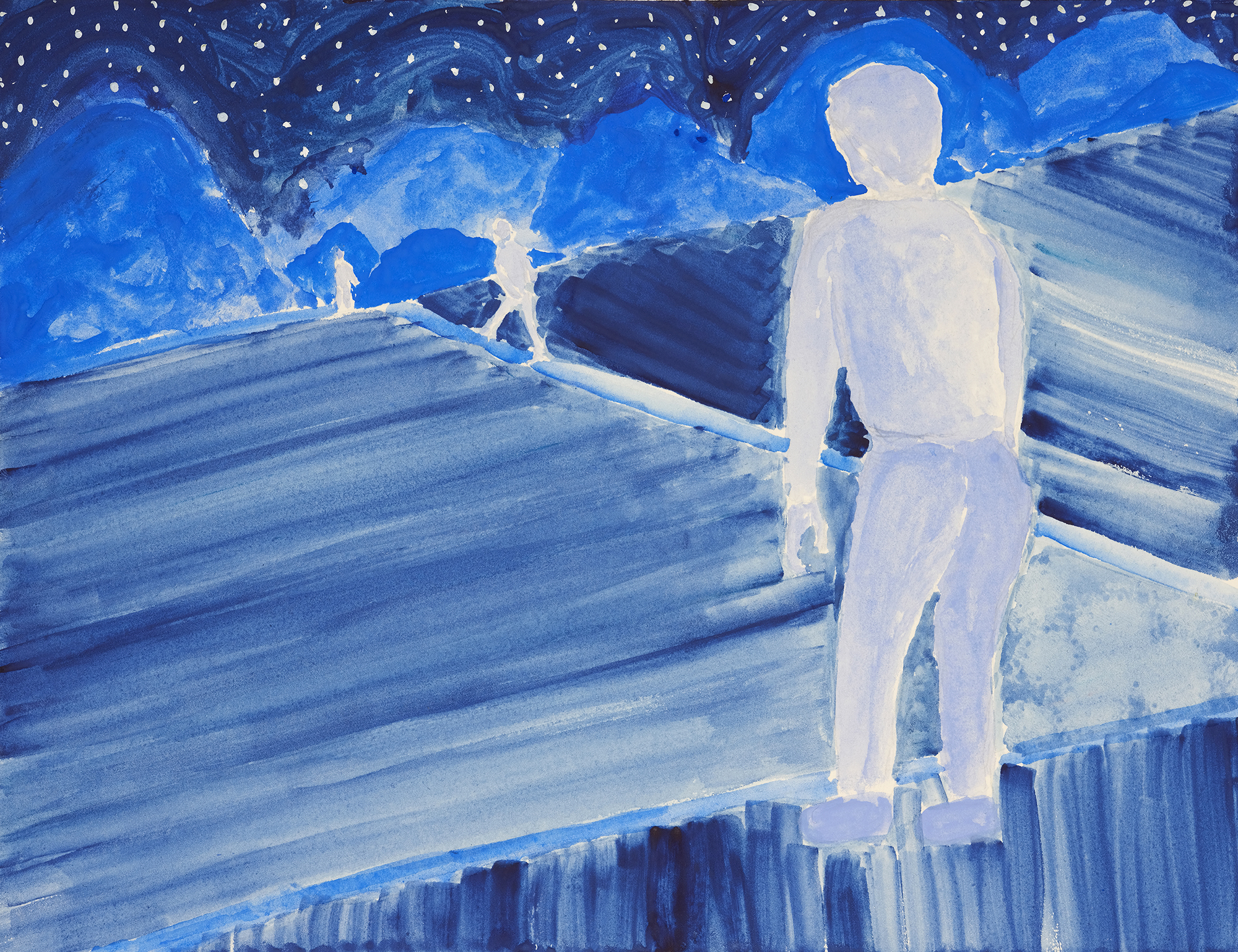 Night trek (Starry night), Gouache on paper, 20x26 cm, 2023