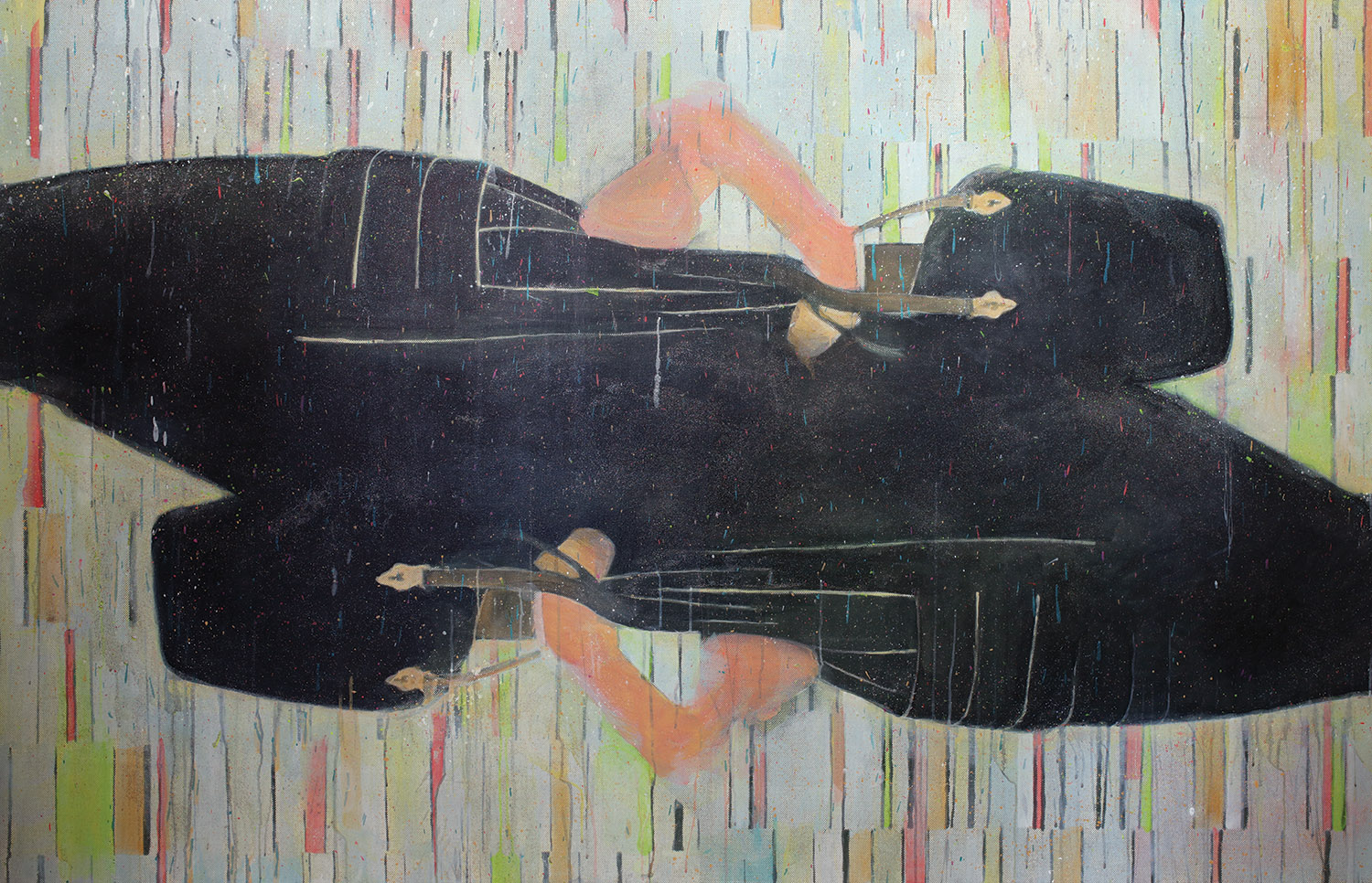 Double Bag Lady, 2019 Original acrylic on canvas  with printed background 54 x 85 in.