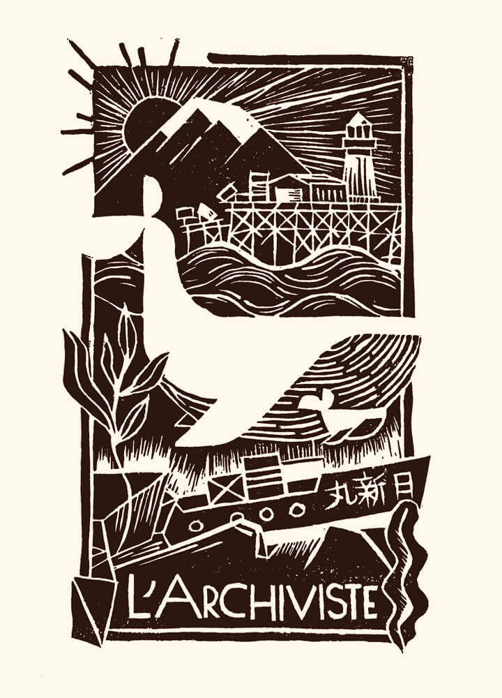 Estampe en linogravure - l'archiviste
