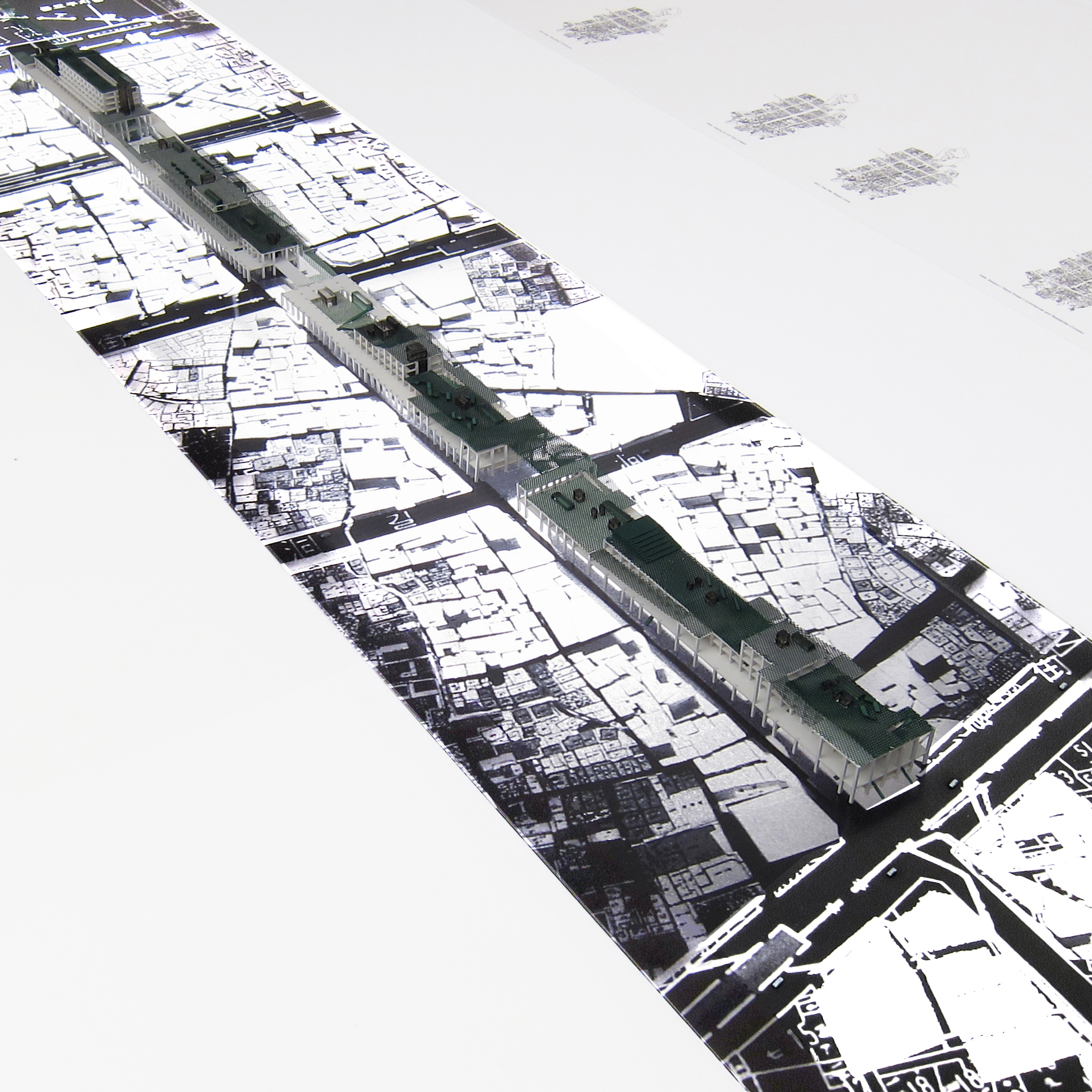 SEWOON SANGA PARK / Engaging the SeWoon Complex, a 1 km long mixed-use mega-structure in Seoul, the project imagines a large-scale linear park that allows and supports the existing and surrounding fabric of the city.