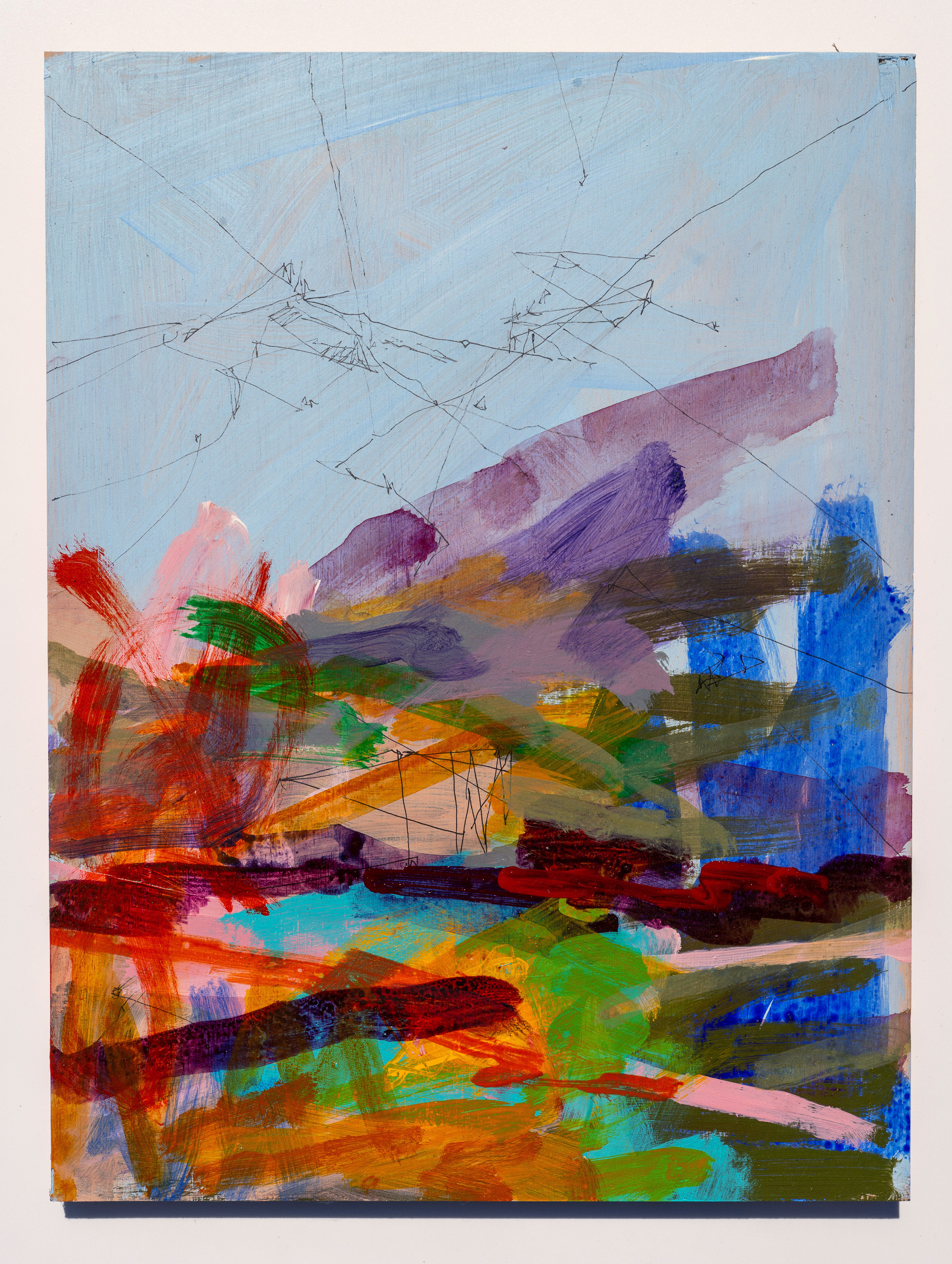 2025, acrylic and ink on panel, 17 x 13 inches