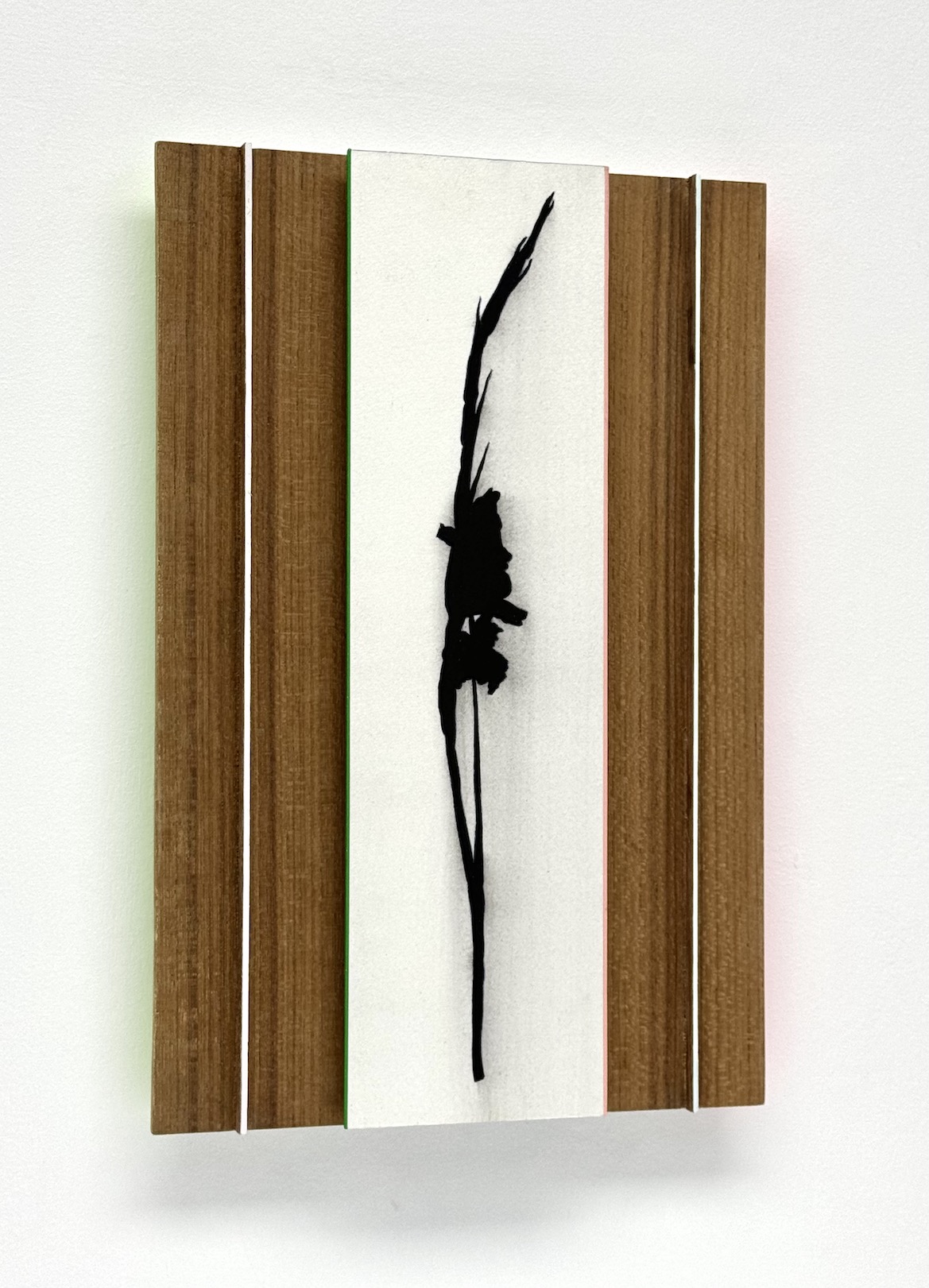 'After changing plans for the good, now happily accompanied by it&rsquo;s appearances&rsquo;, 2025, cont&eacute; pencil and acrylic on paper/aluminium and teak wood panel, 30 x 20 cm.