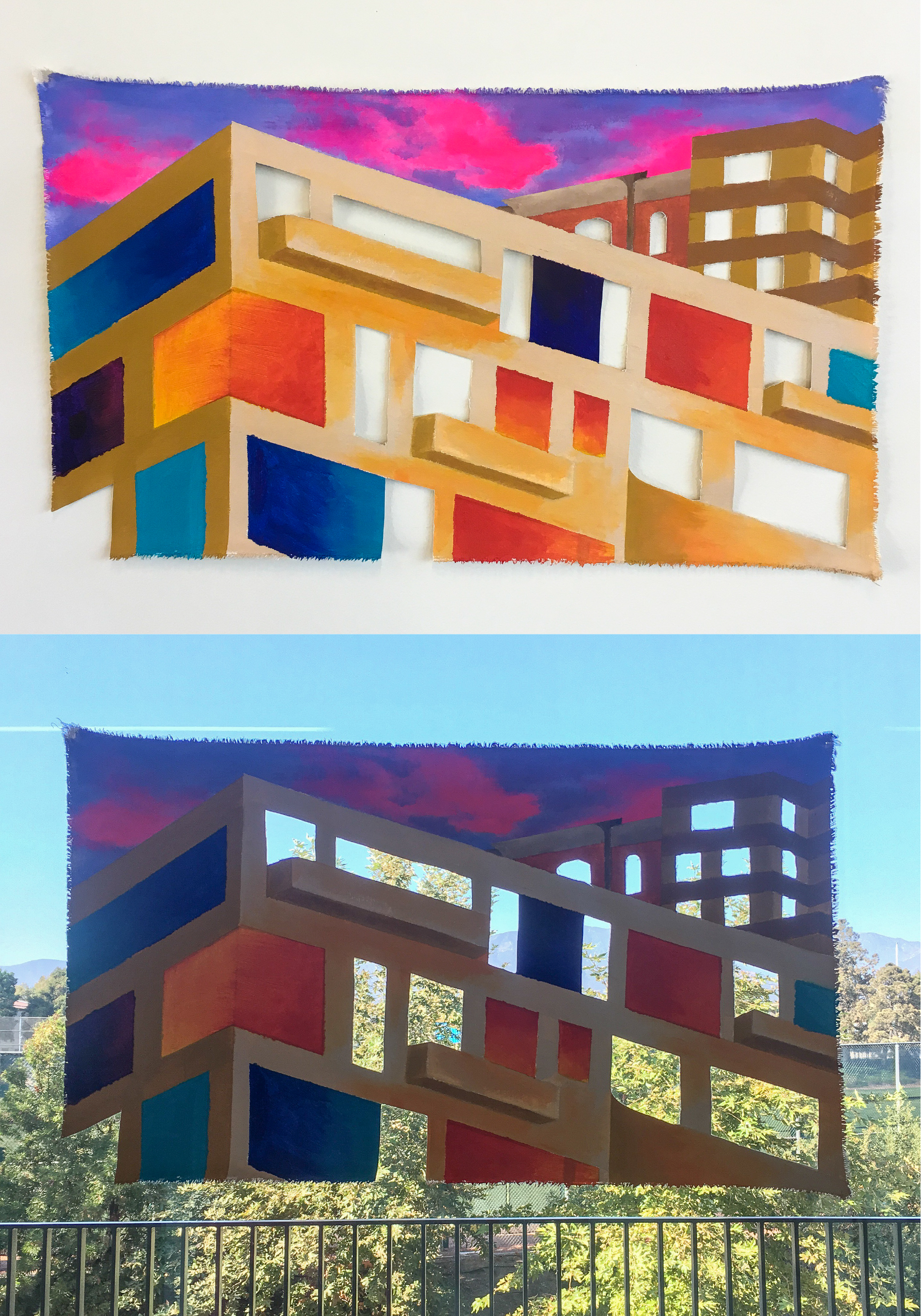 dreamscape (2018), acrylic on unstretched canvas, 26" x 40"