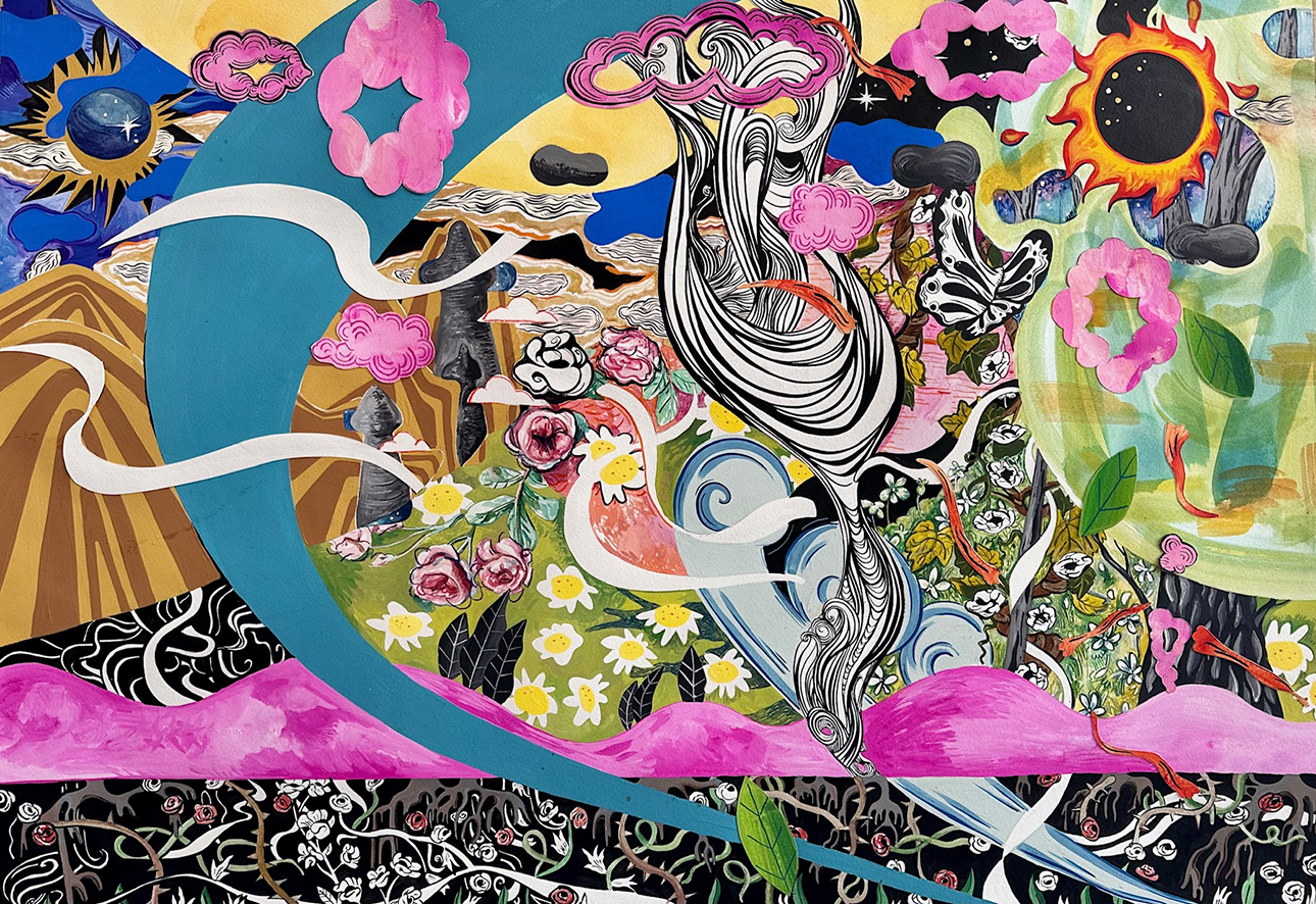 Alexandre & Florentine Lamarche-Ovize Smells like a flower (scrolls), 2024 Technique mixte sur papier, 70 x 100 cm Unique Courtesy Galerie Laurent Godin