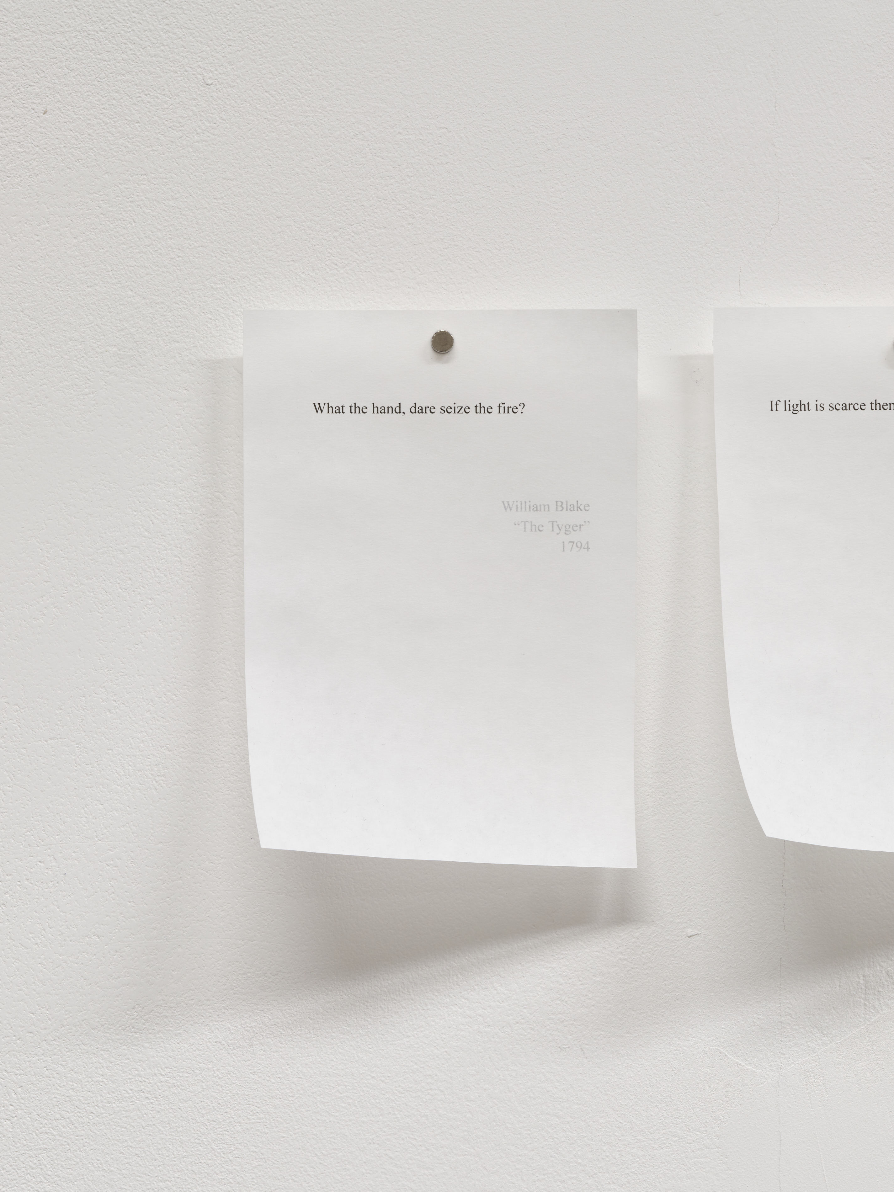 Poem in High Contrast, 2025. Inkjet print on tracing paper with magnets.