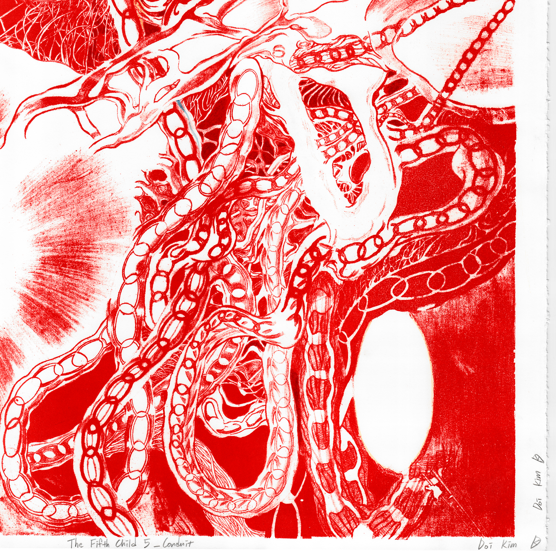 The Fifth Child 5_ conduit (detail), 2020, Colored pencil on lithograph, 30 x 22 inches / 76.2 x 55.8 cm, variable edition of 6 + 1 AP