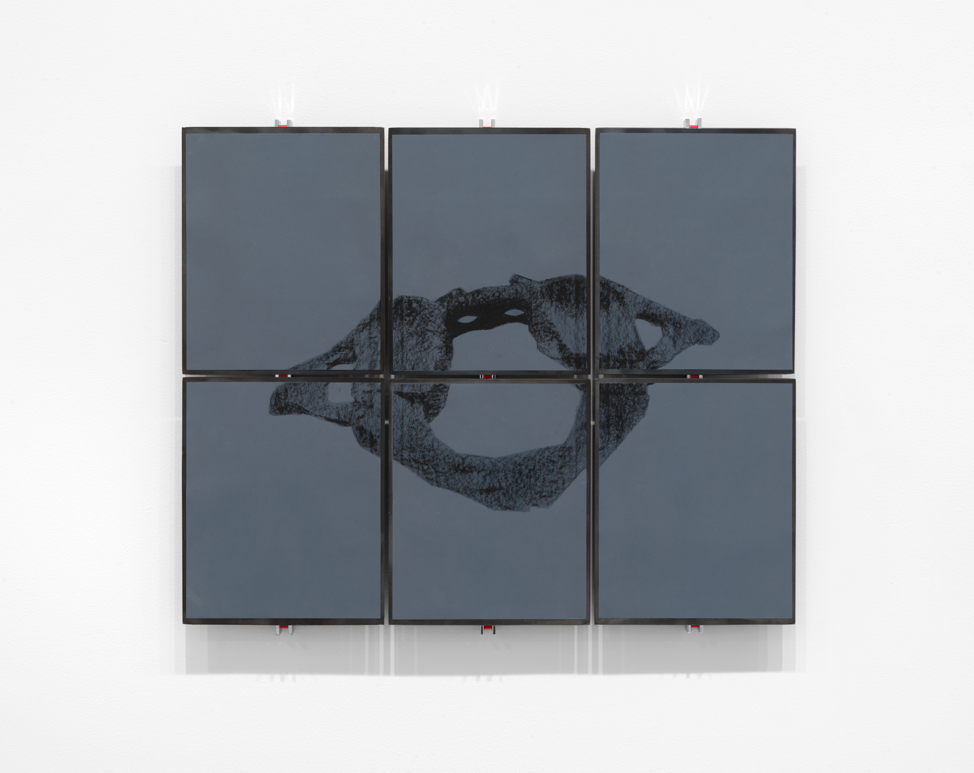 Cuando no nos dan fiebres, nos dan dolores en los huesos (When they don’t give us fevers, they give us pains in the bones), 2022 - Charcoal on abrasive paper, metal plates, and magnets 24 x 29 inches
