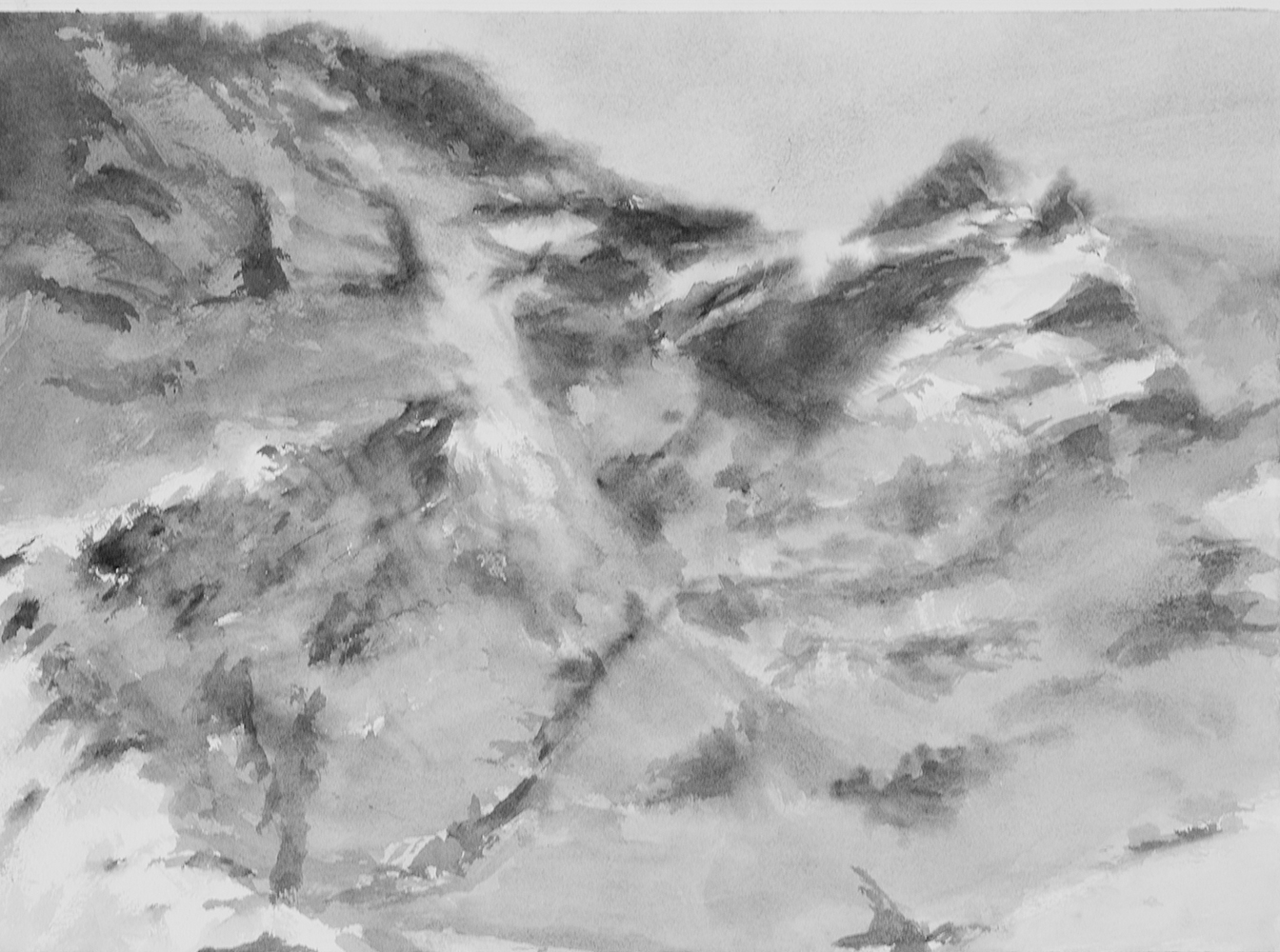 Massif, neige, mouvement (III)gouache sur papier28 x 38 cm, 2024