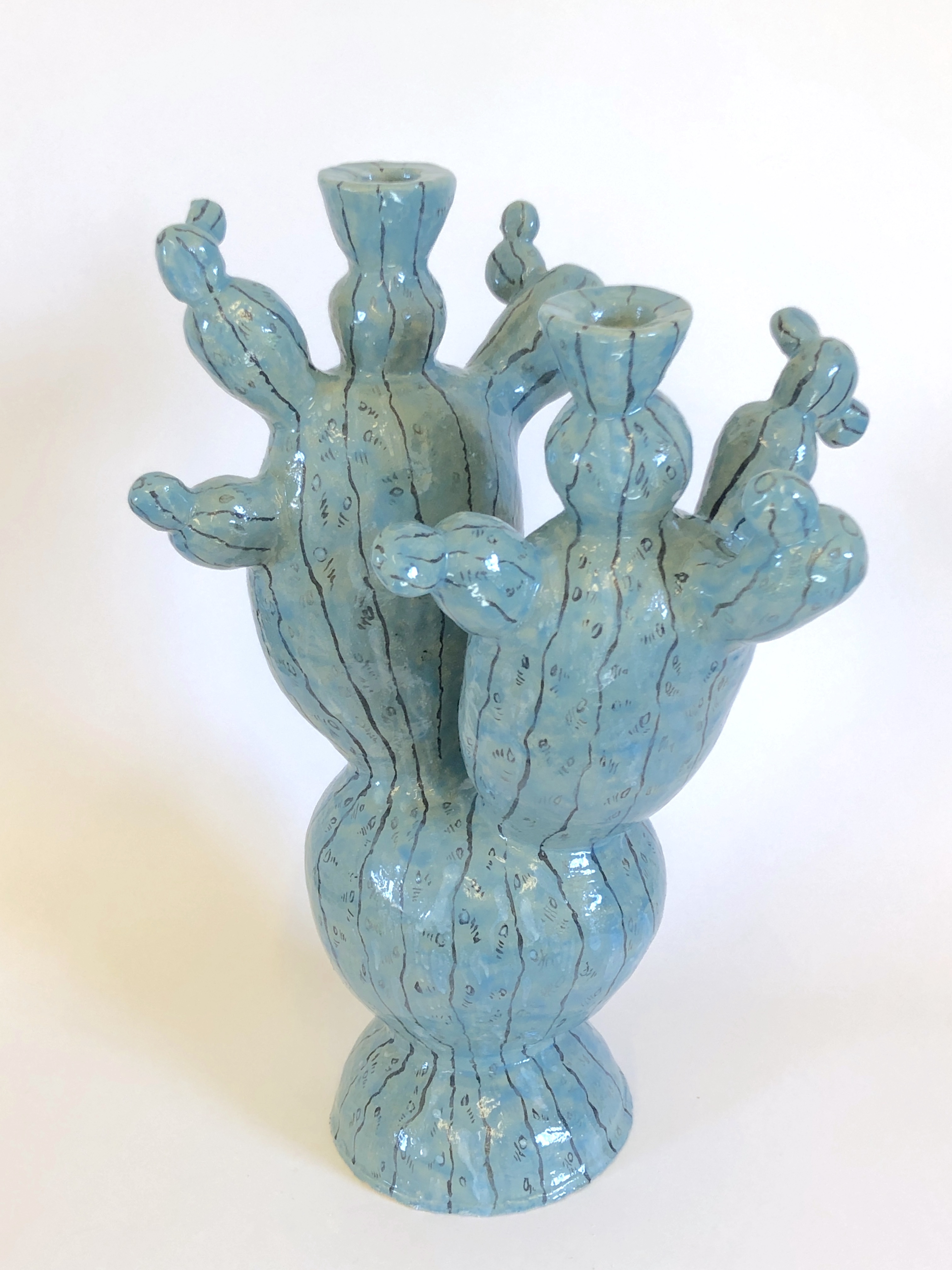 cactus candle holder, glazed stoneware
