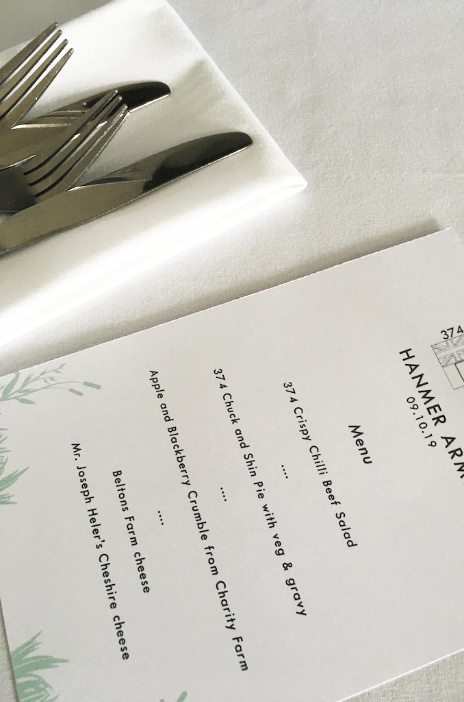 Menu of community meal at local pub, 2019