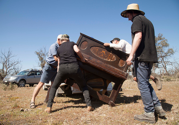 Project 03: Instrumental. Salvaged upright piano arriving on Culpra Station. Photograph: Campbell Drake