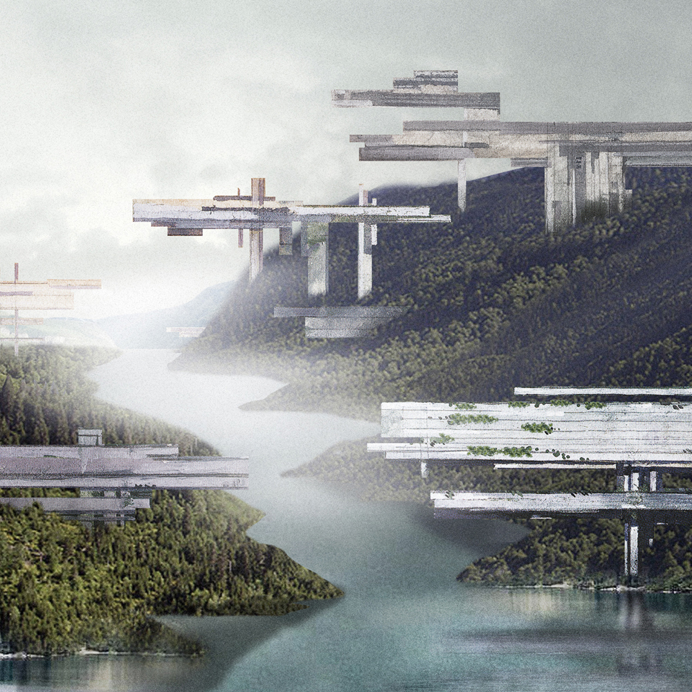 KHIDEKEL FUTURISTIC CITY (2014) Pigment Print, Acrylic, Graphite on Canvas, 100x100cm