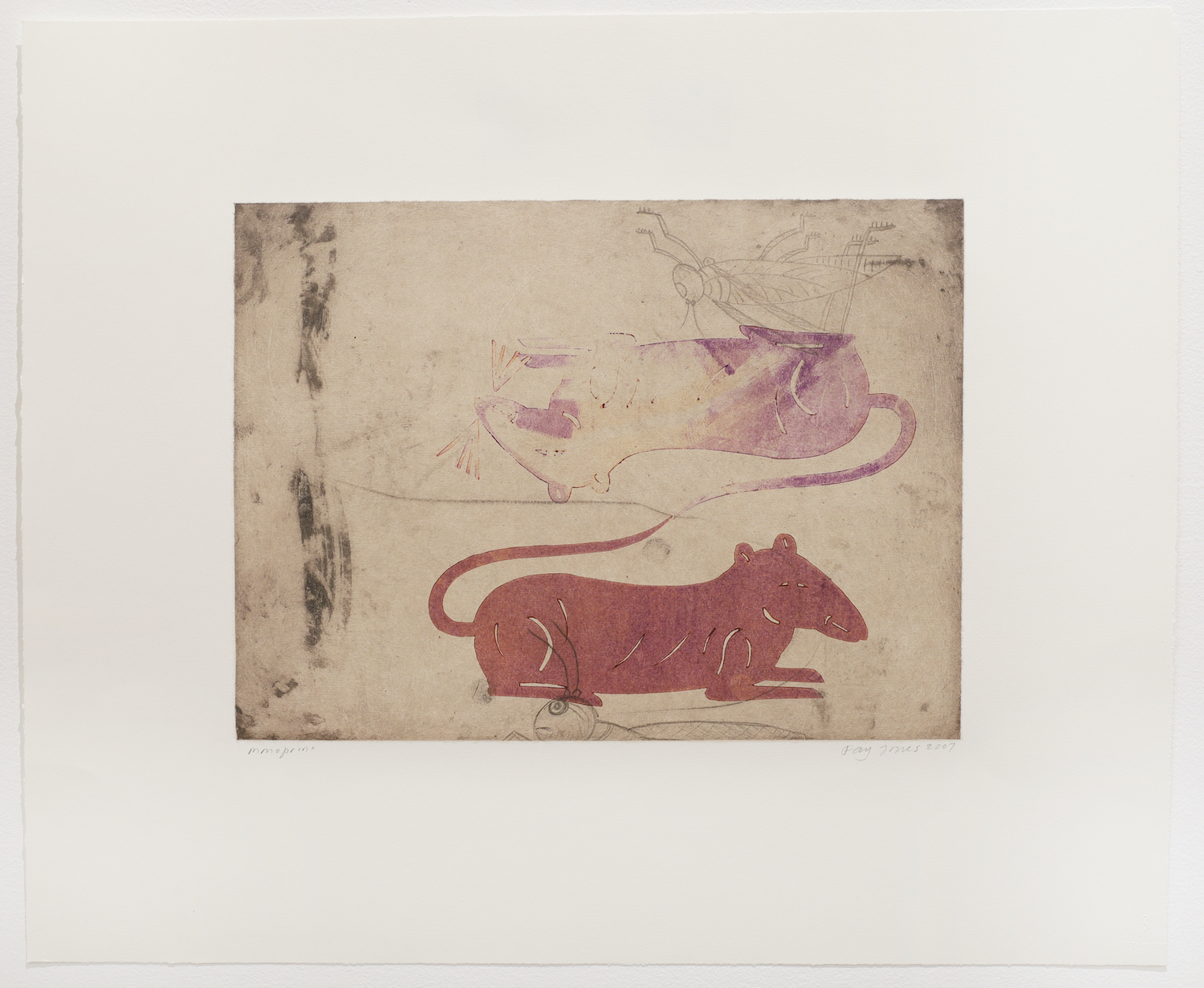Untitled (two rats and a locust), 2007, Monoprint, 20 1/2 x 24 1/4 in. $1,200 (unframed)