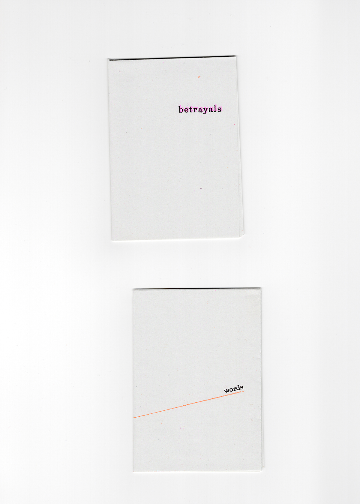 Sef, Betrayals, risograph zine, 7.4x10.5cm. 2024 £6, Words, risograph zine, 7.4x10.5cm., 2024 £6